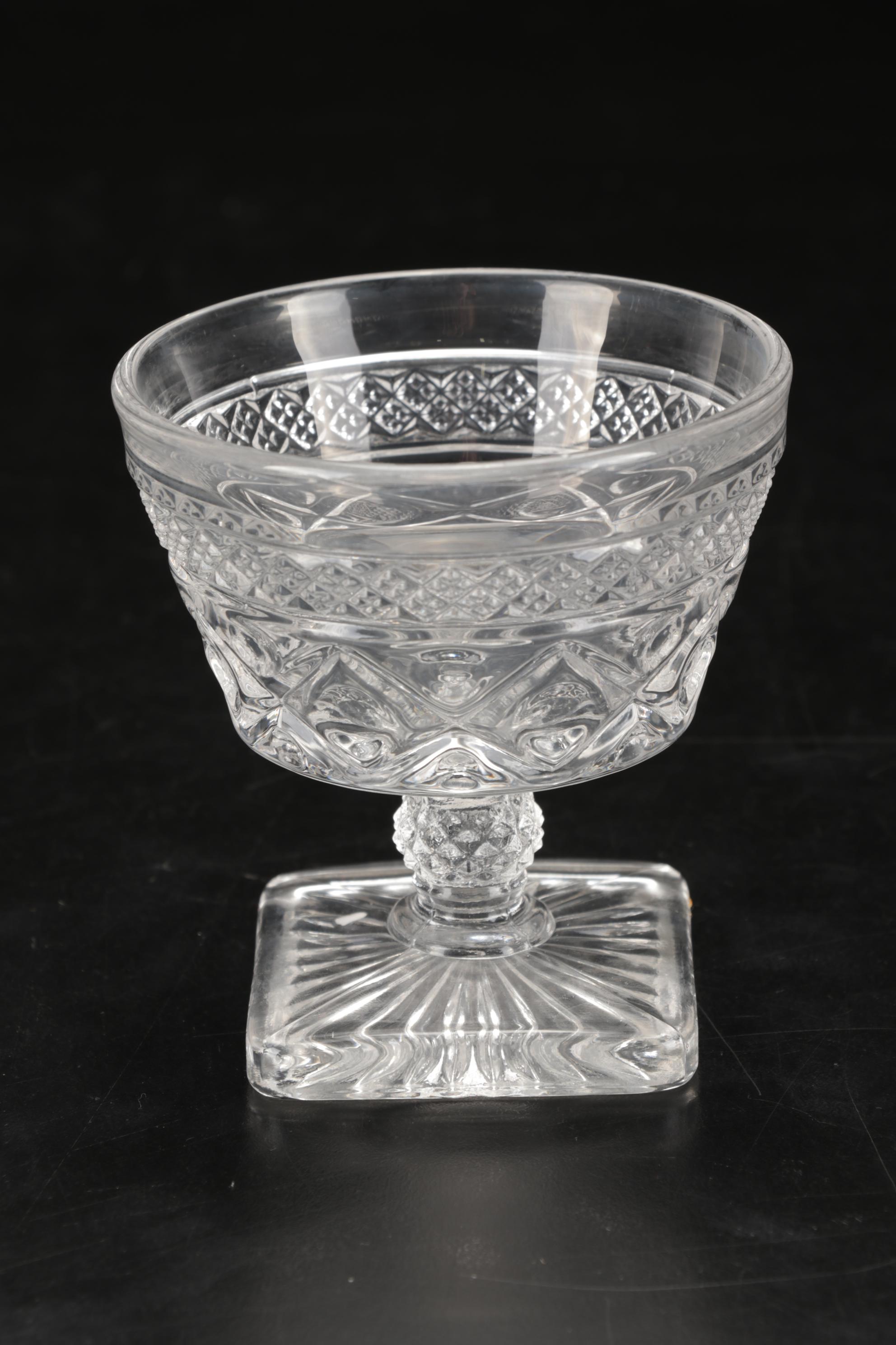 Imperial Glass "Cape Cod Clear" Stemware and Decanter with Sterling Shakers