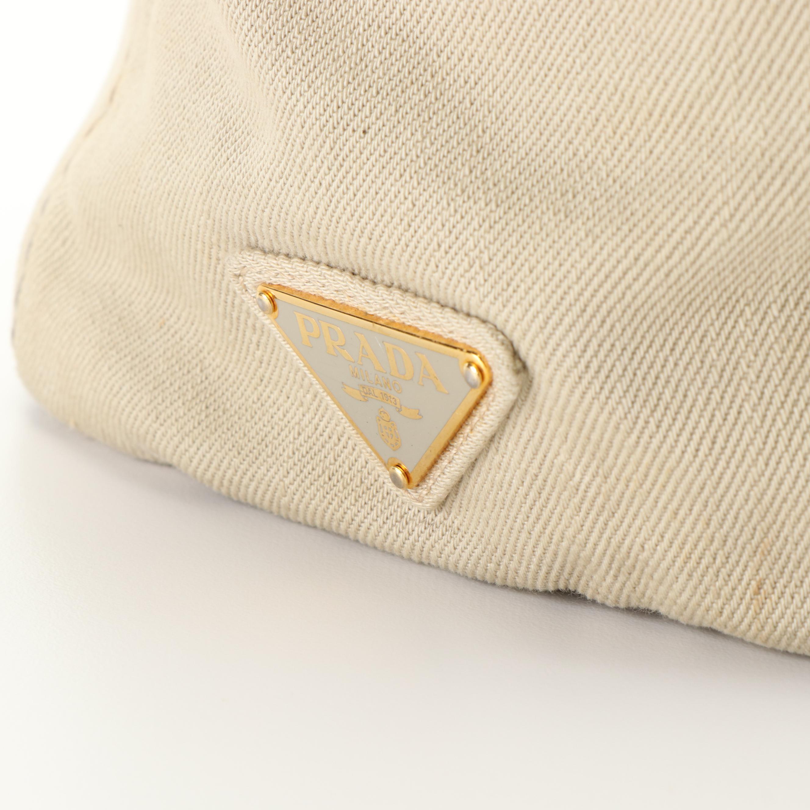 Prada Canapa Logo Two-Way Tote in Beige Denim