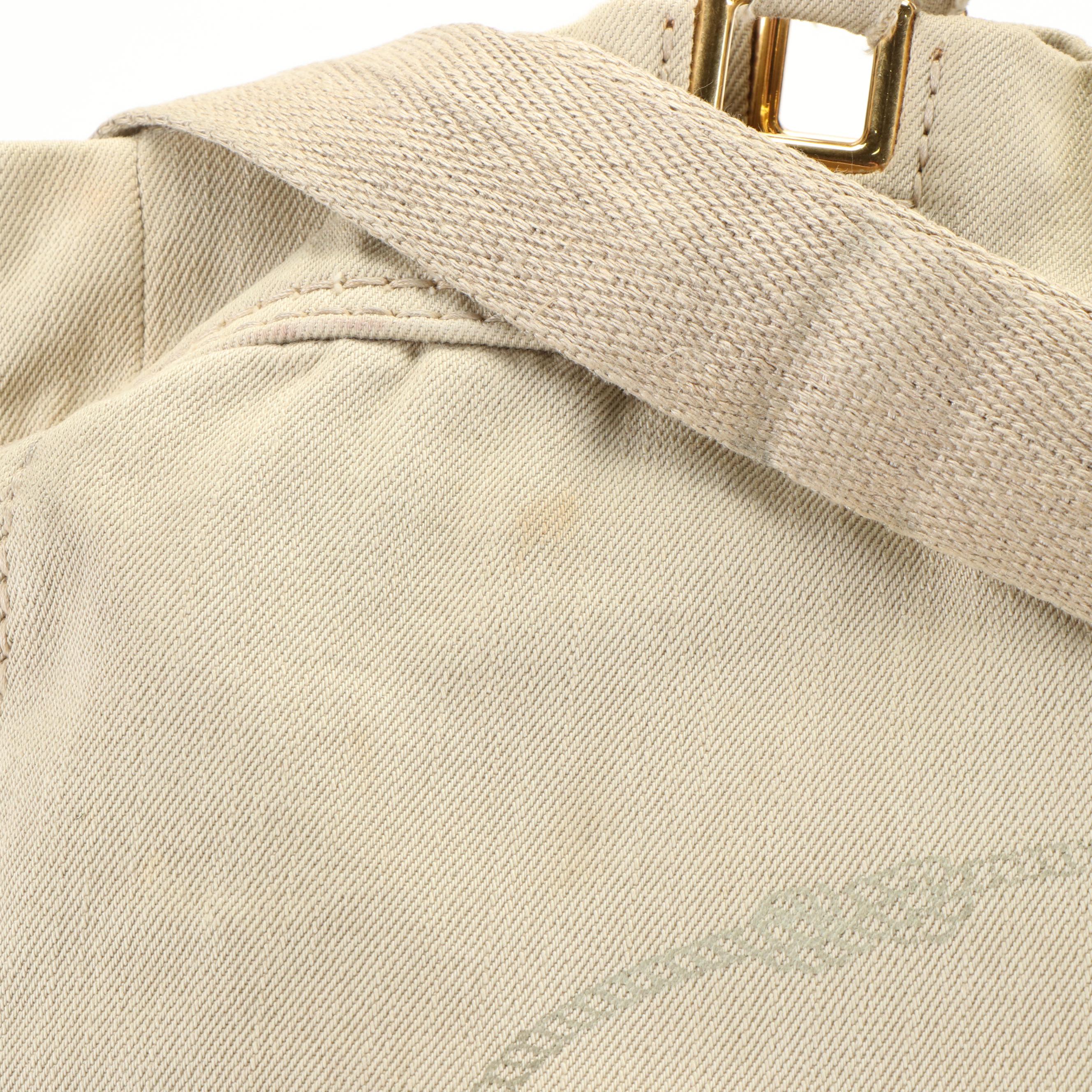 Prada Canapa Logo Two-Way Tote in Beige Denim