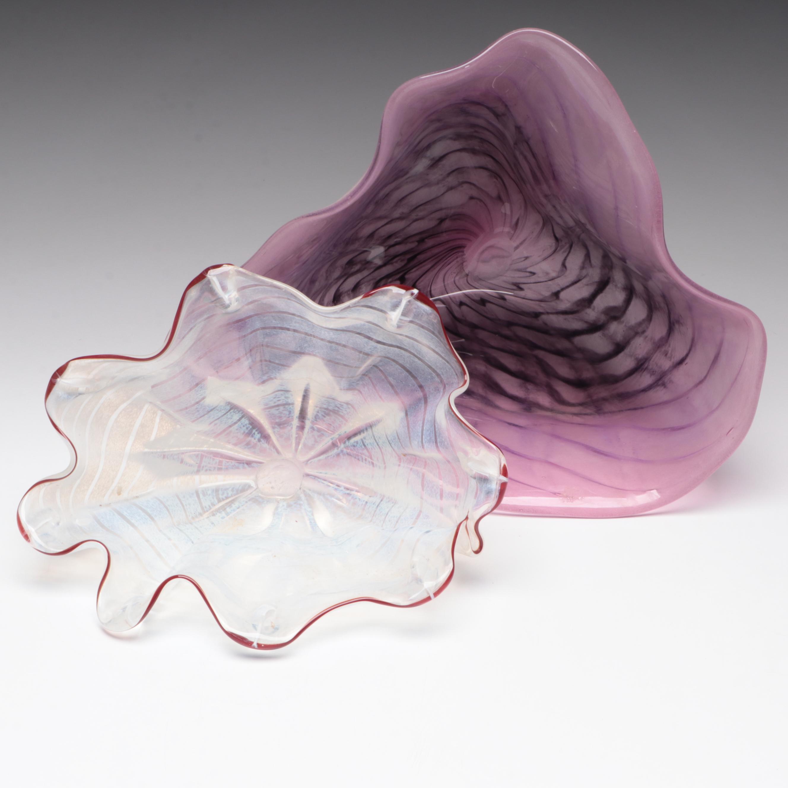 Handblown Fluted and Abstract Freeform Studio Art Glass Vessels