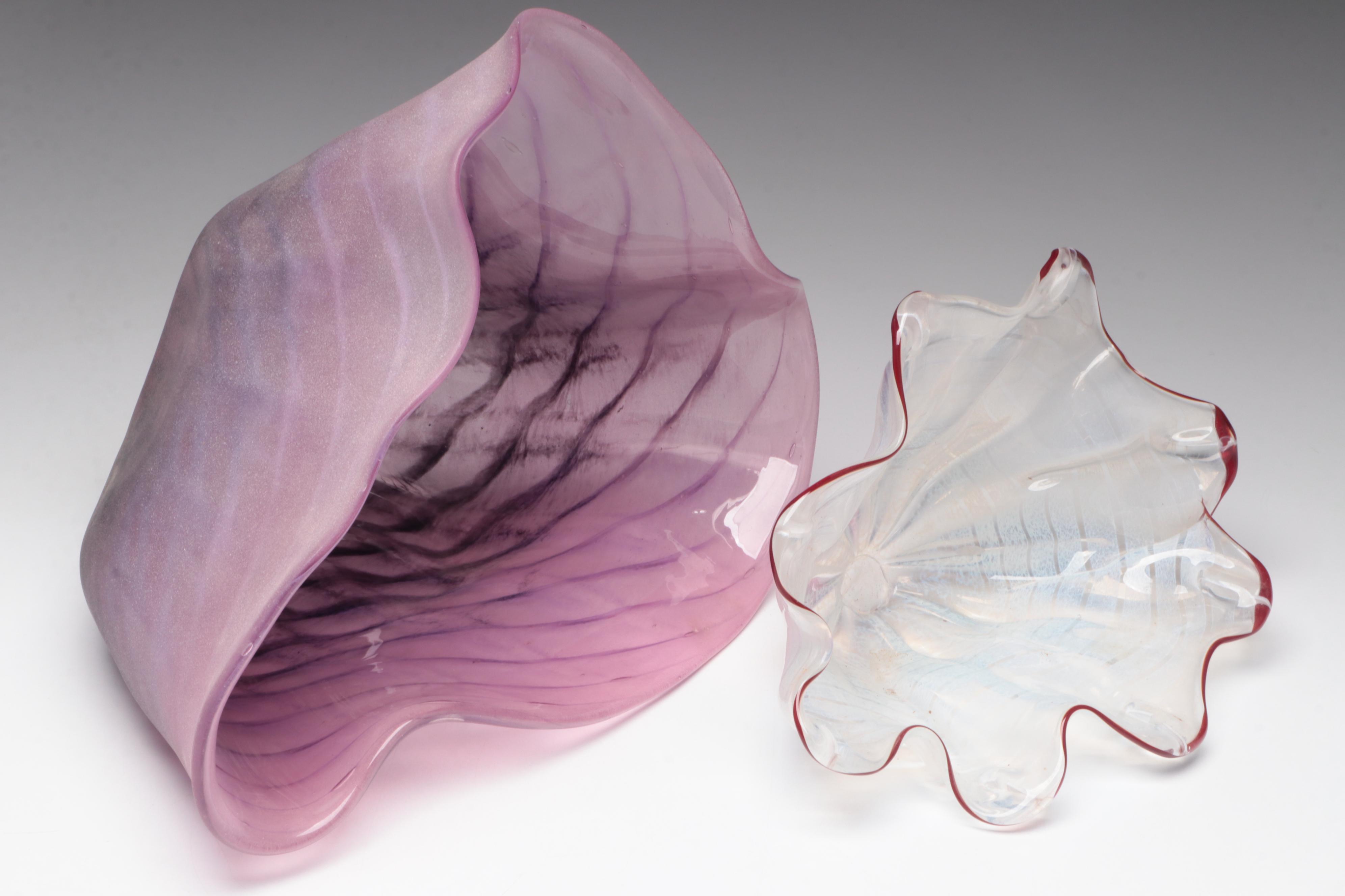 Handblown Fluted and Abstract Freeform Studio Art Glass Vessels