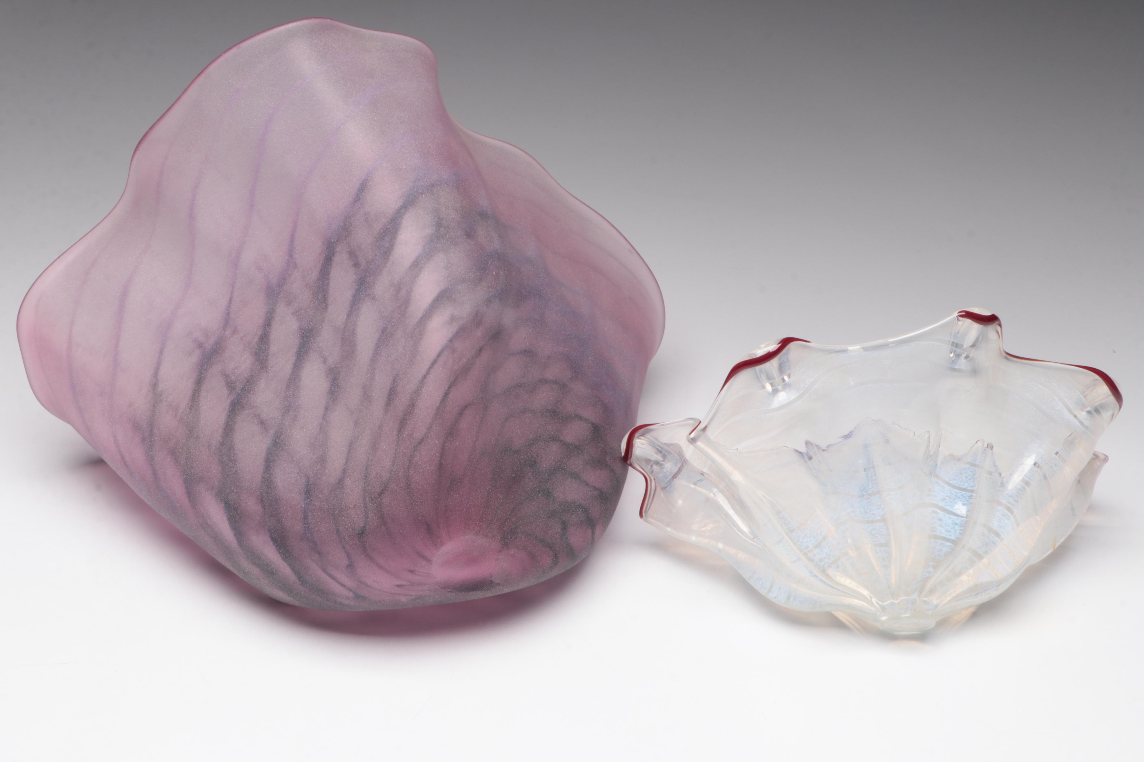 Handblown Fluted and Abstract Freeform Studio Art Glass Vessels