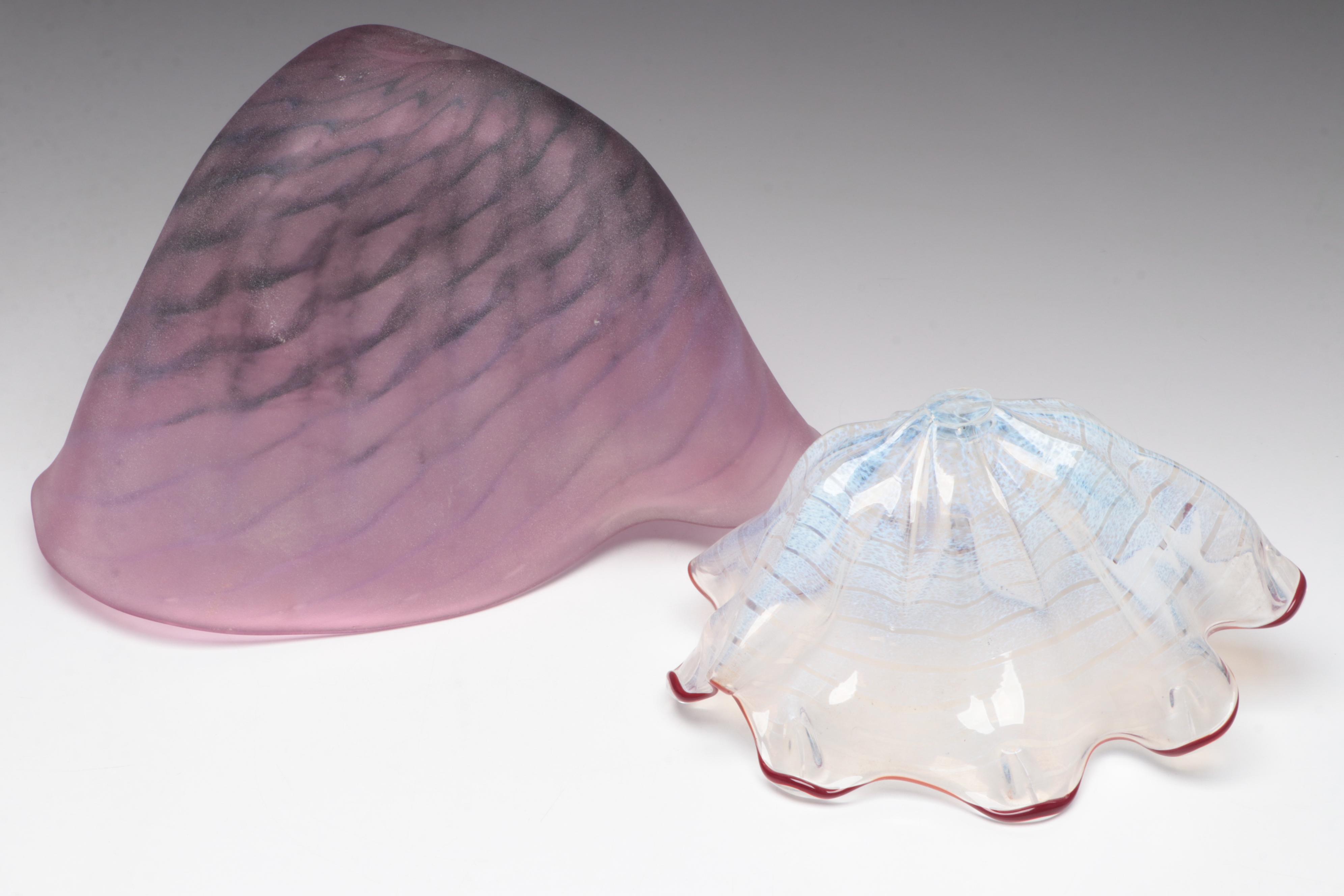 Handblown Fluted and Abstract Freeform Studio Art Glass Vessels