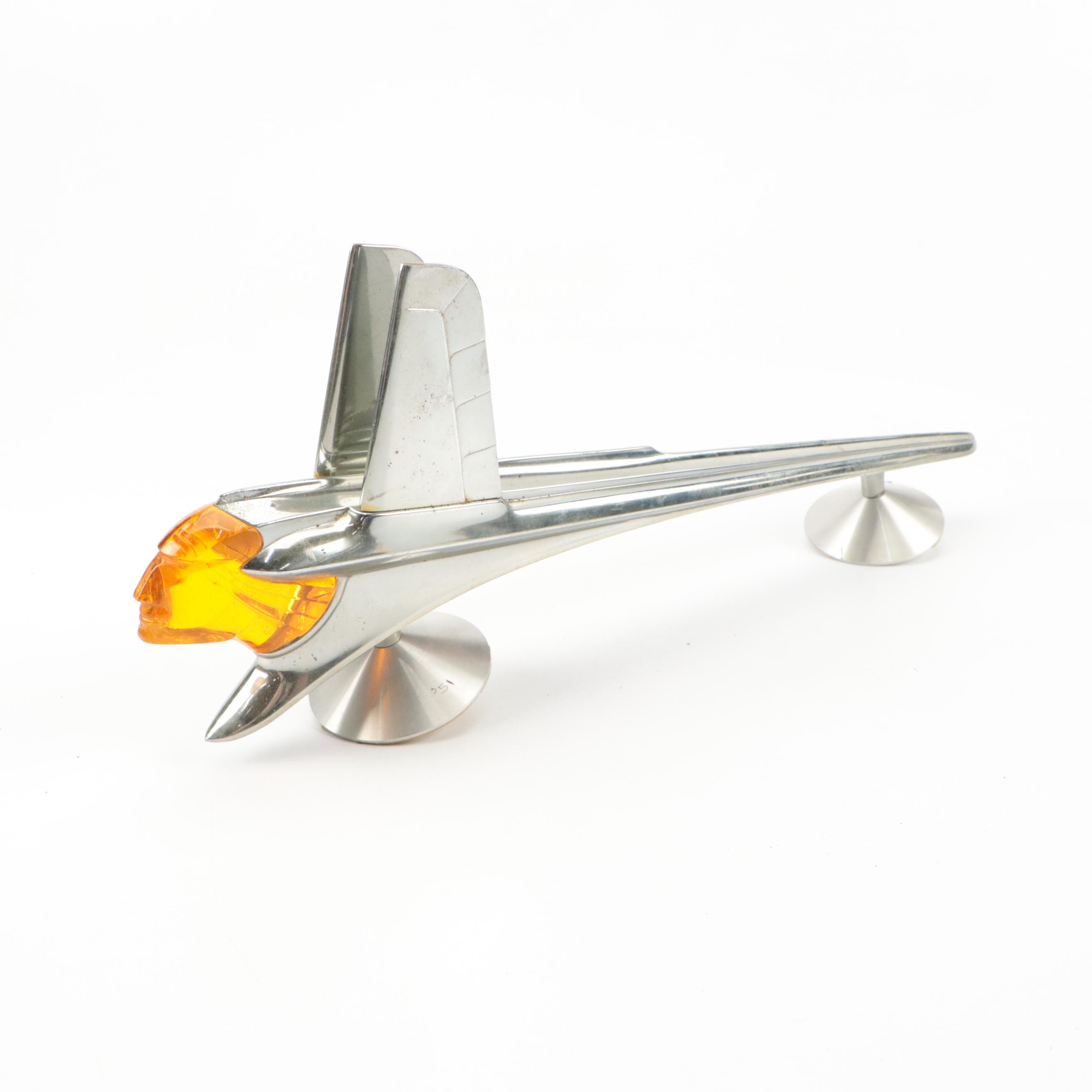 Pontiac Chieftain Deluxe Metal and Amber Acrylic Hood Ornament, 1950s