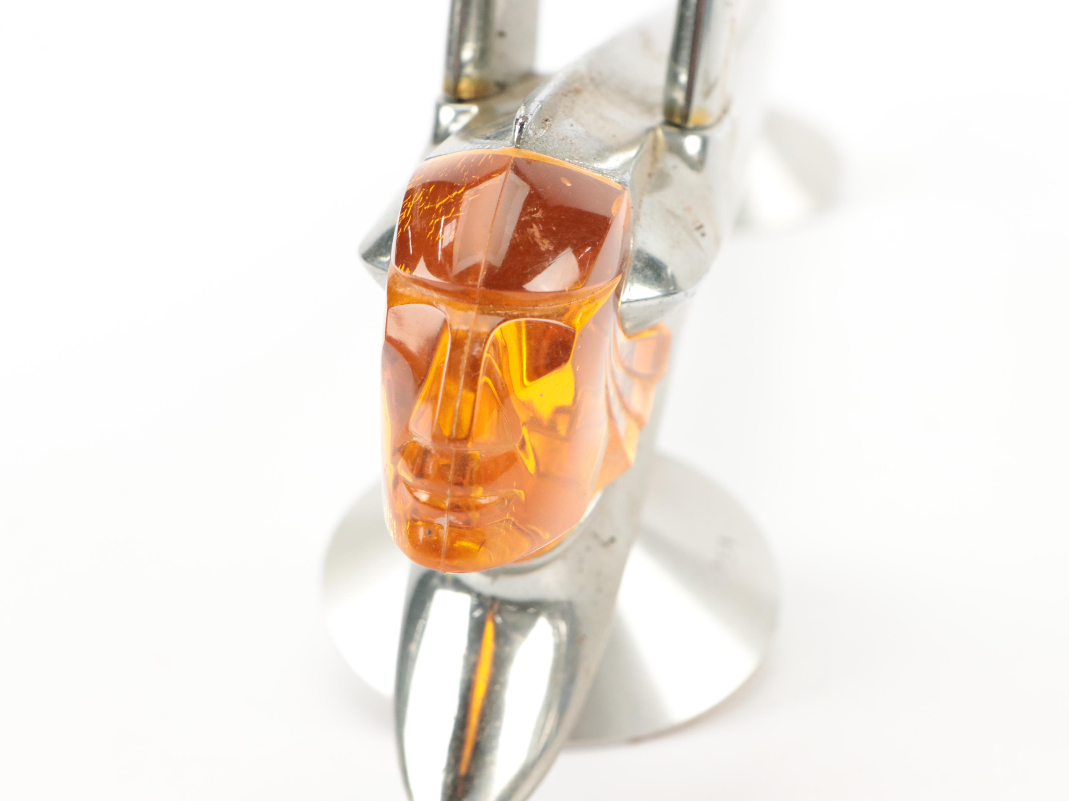 Pontiac Chieftain Deluxe Metal and Amber Acrylic Hood Ornament, 1950s