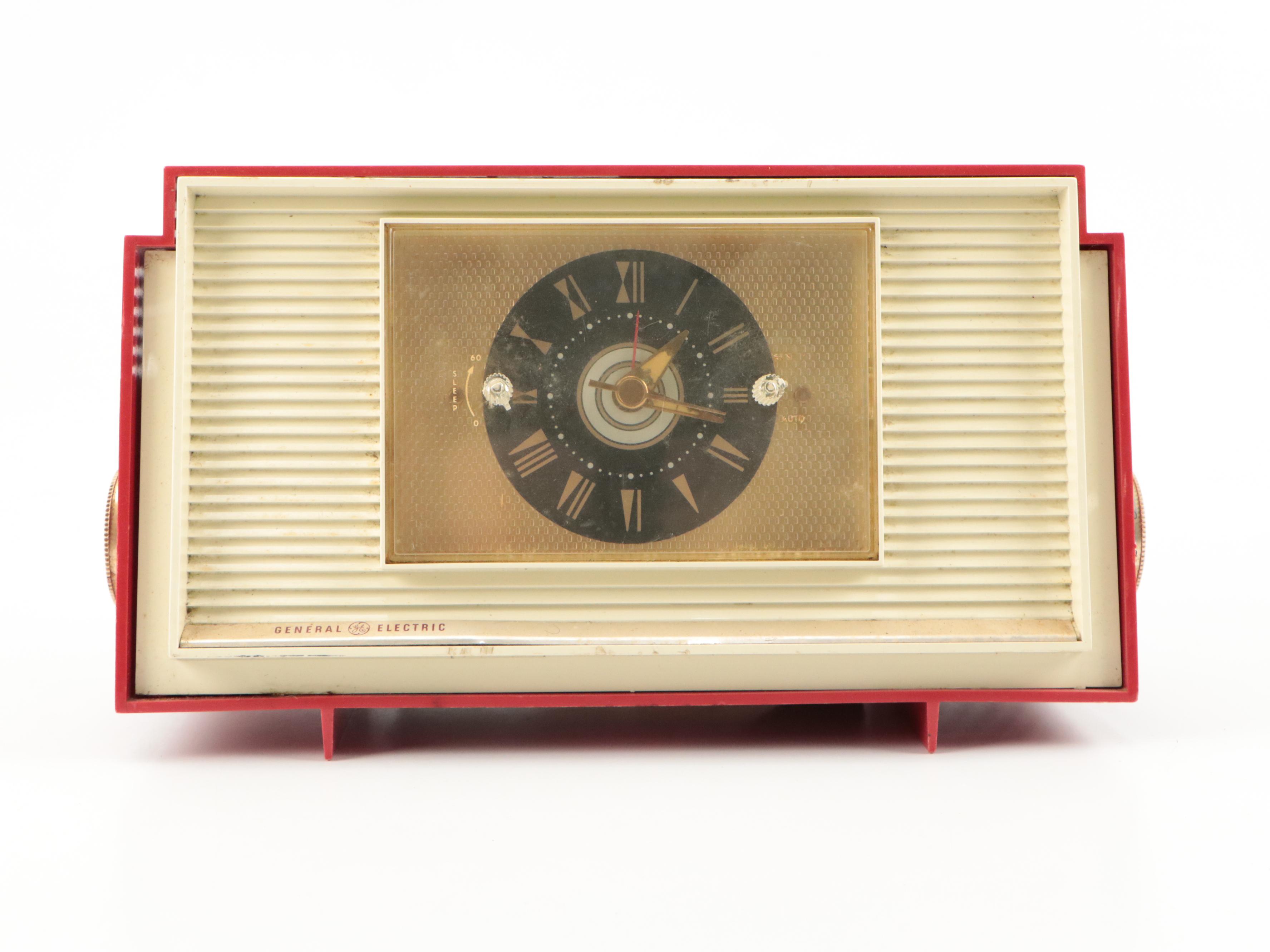 General Electric Red and White Model 941 Clock Radio, 1950s