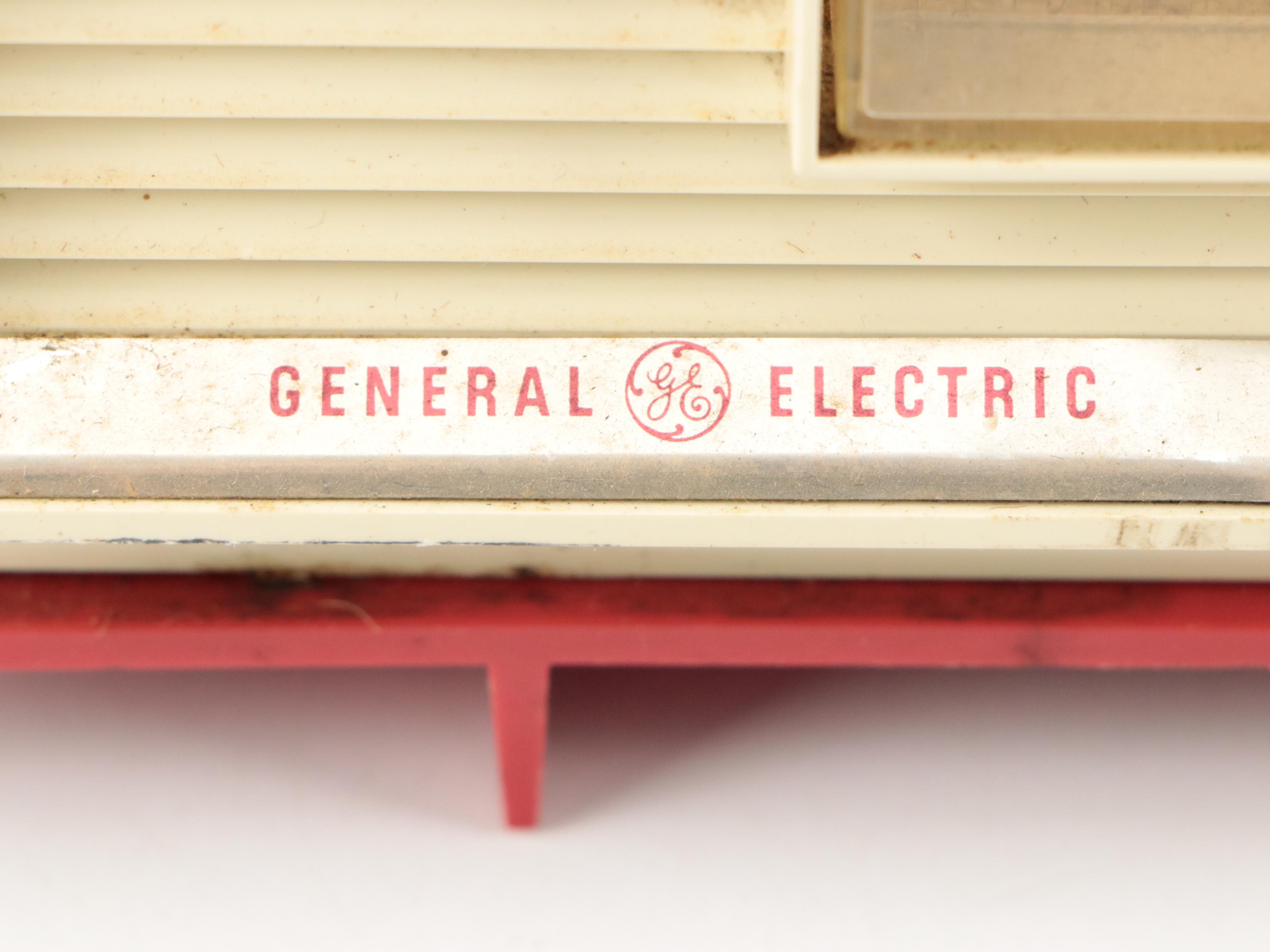 General Electric Red and White Model 941 Clock Radio, 1950s