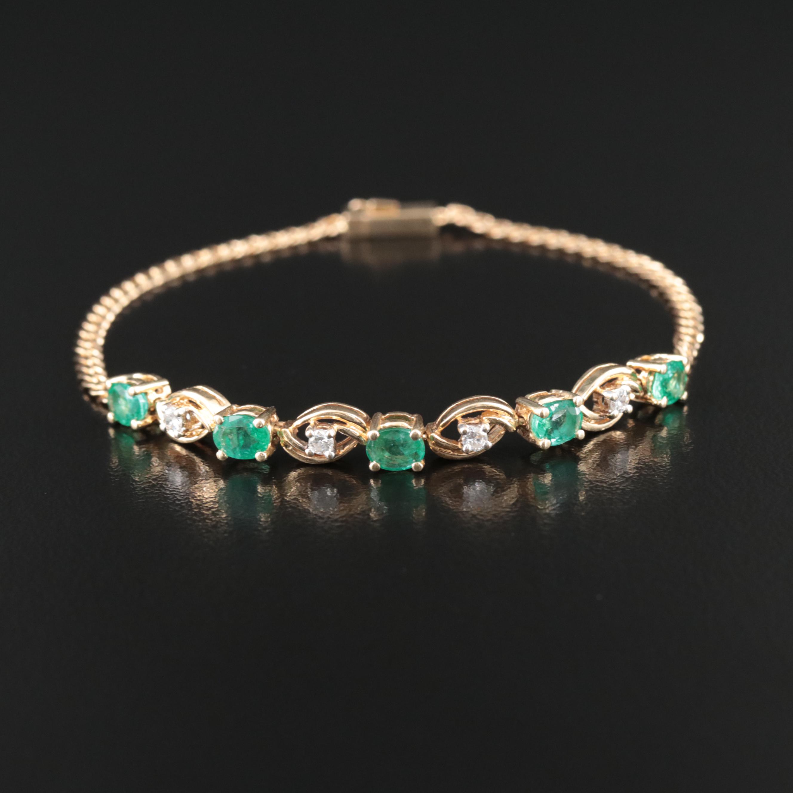 14K Alternating Emerald and 0.12 CTW Diamond Bracelet