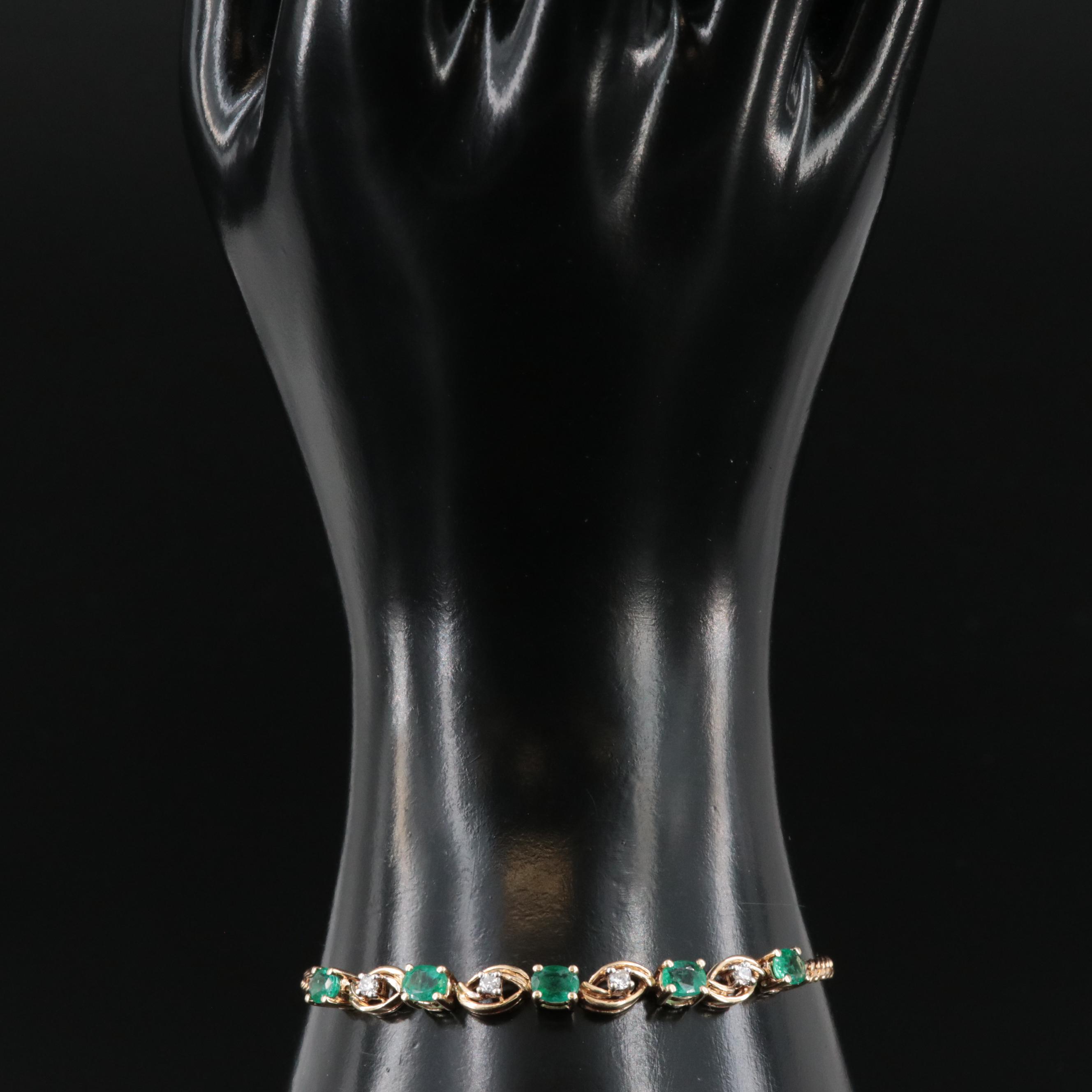 14K Alternating Emerald and 0.12 CTW Diamond Bracelet