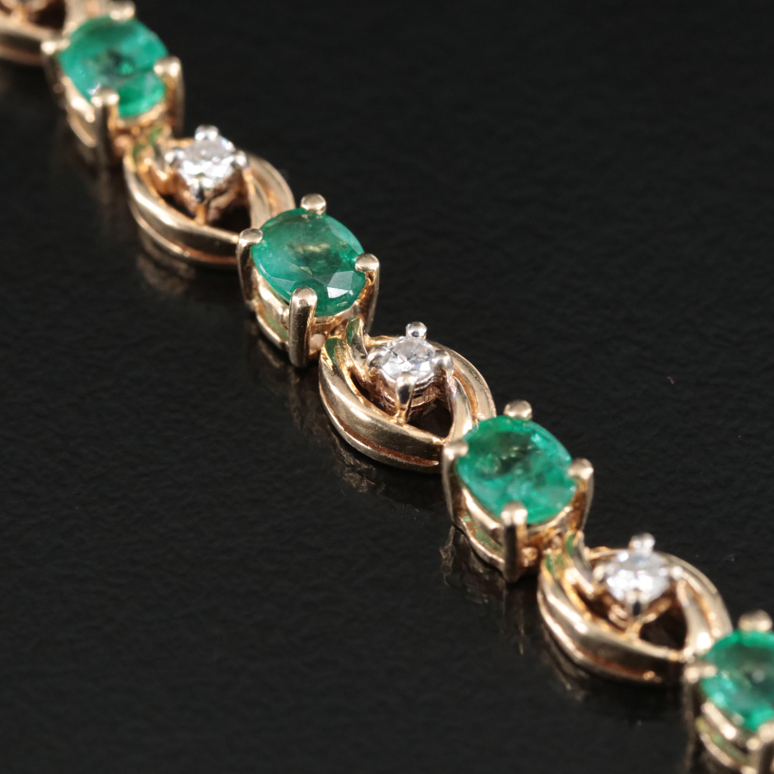 14K Alternating Emerald and 0.12 CTW Diamond Bracelet