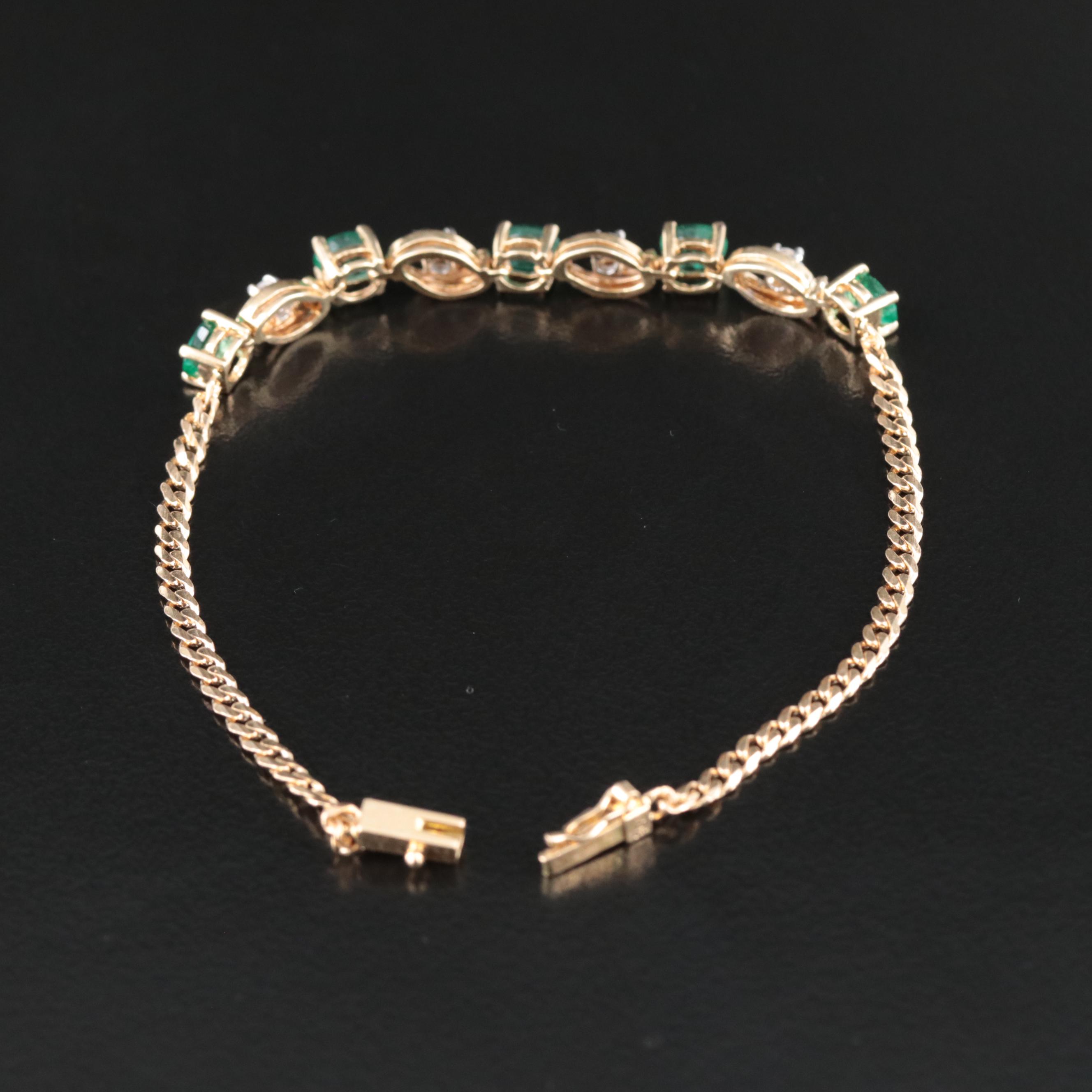 14K Alternating Emerald and 0.12 CTW Diamond Bracelet