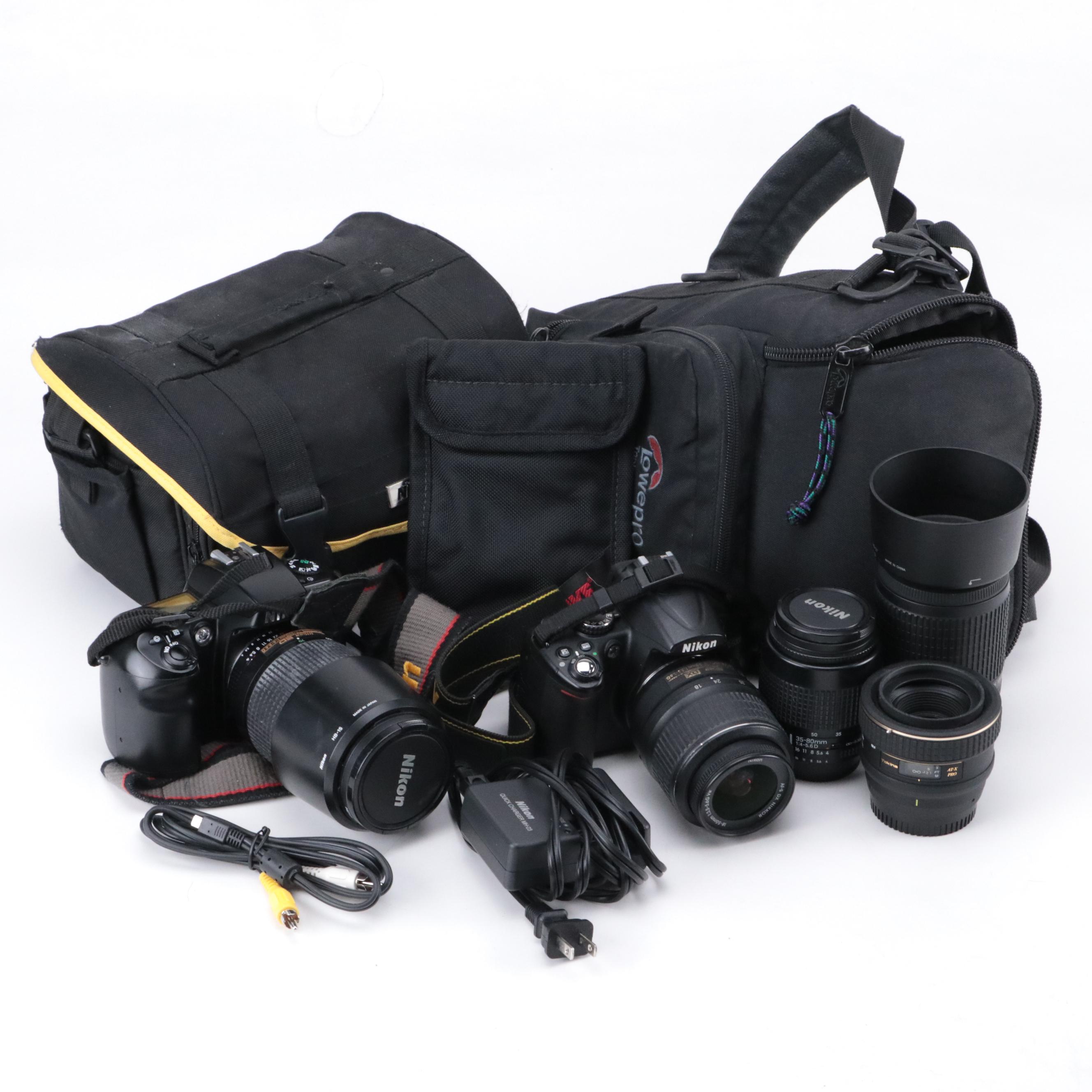 Nikon D5000 Digital Camera and N60 SLR Camera with Camera Accessories