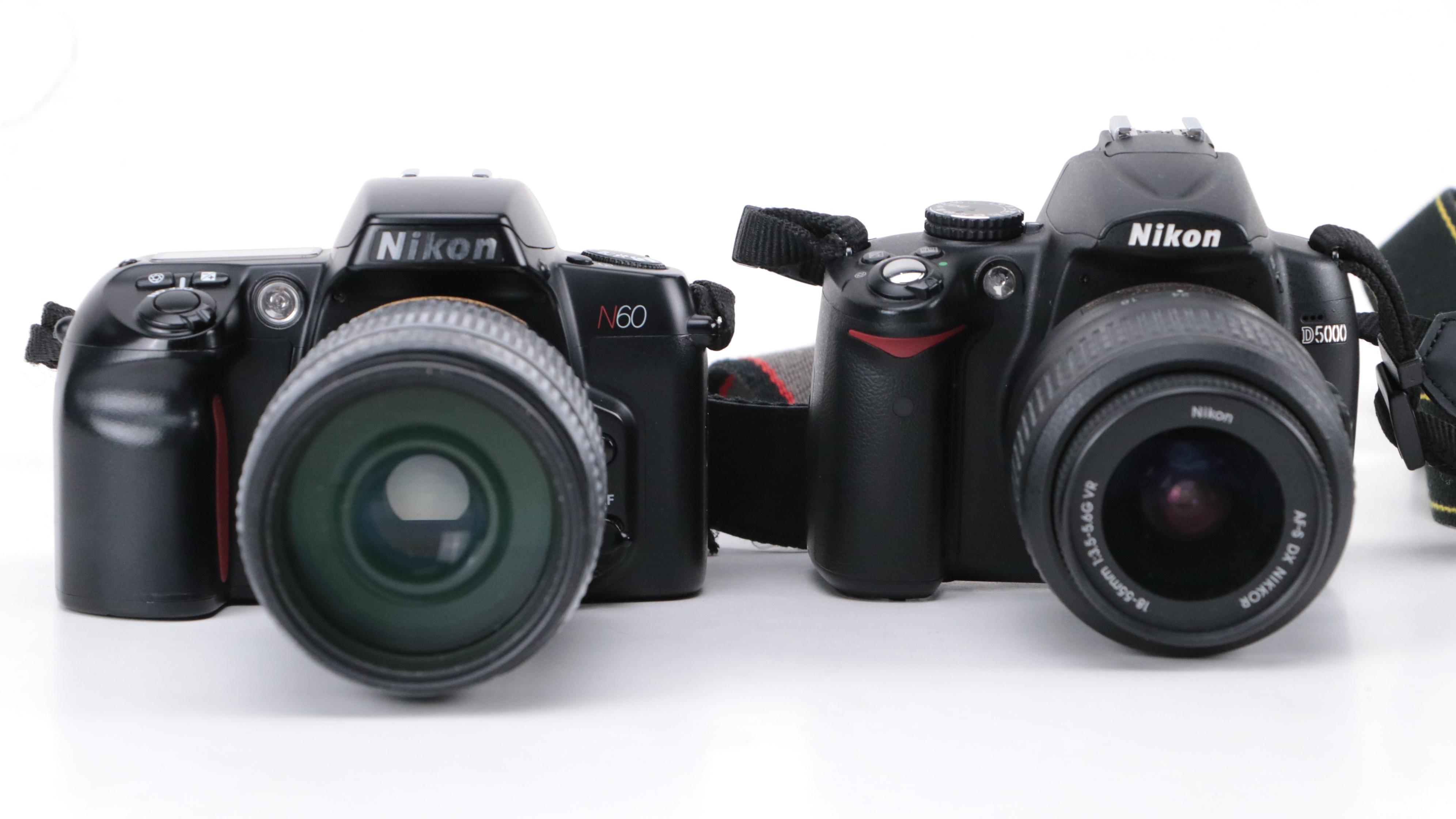 Nikon D5000 Digital Camera and N60 SLR Camera with Camera Accessories