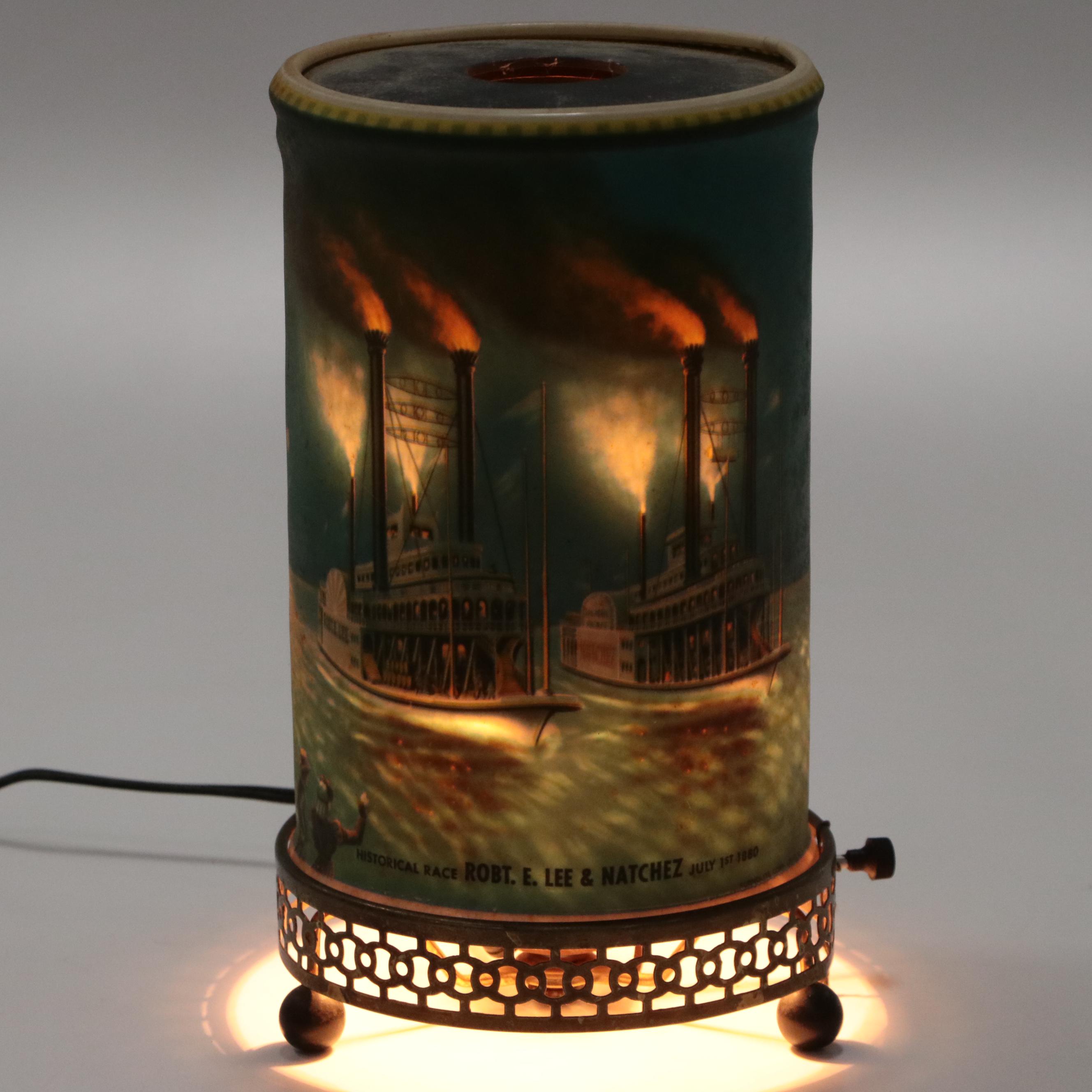 Econolite Motion Light Riverboat Lamp with Boats of the Ohio Glass Tumblers