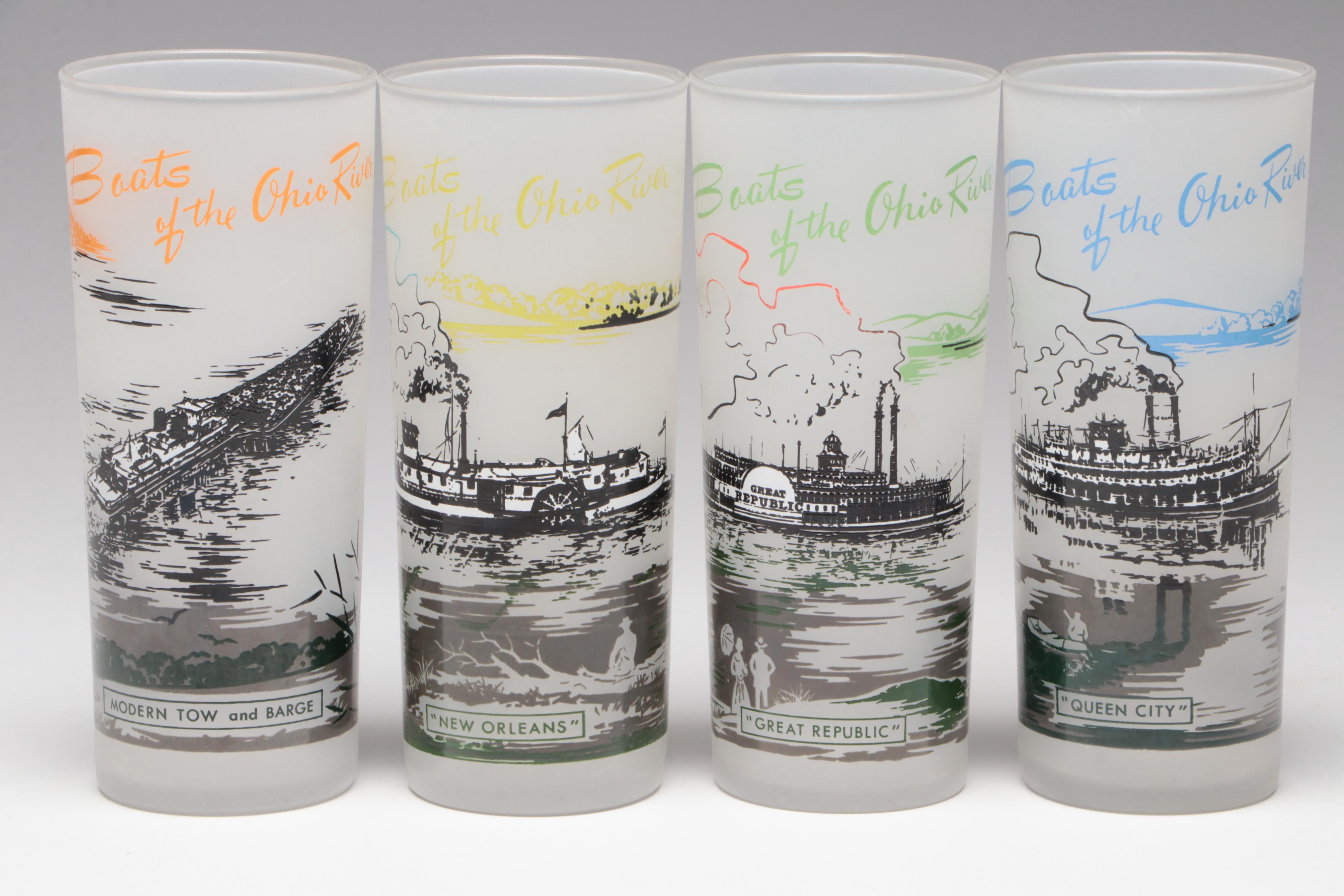 Econolite Motion Light Riverboat Lamp with Boats of the Ohio Glass Tumblers