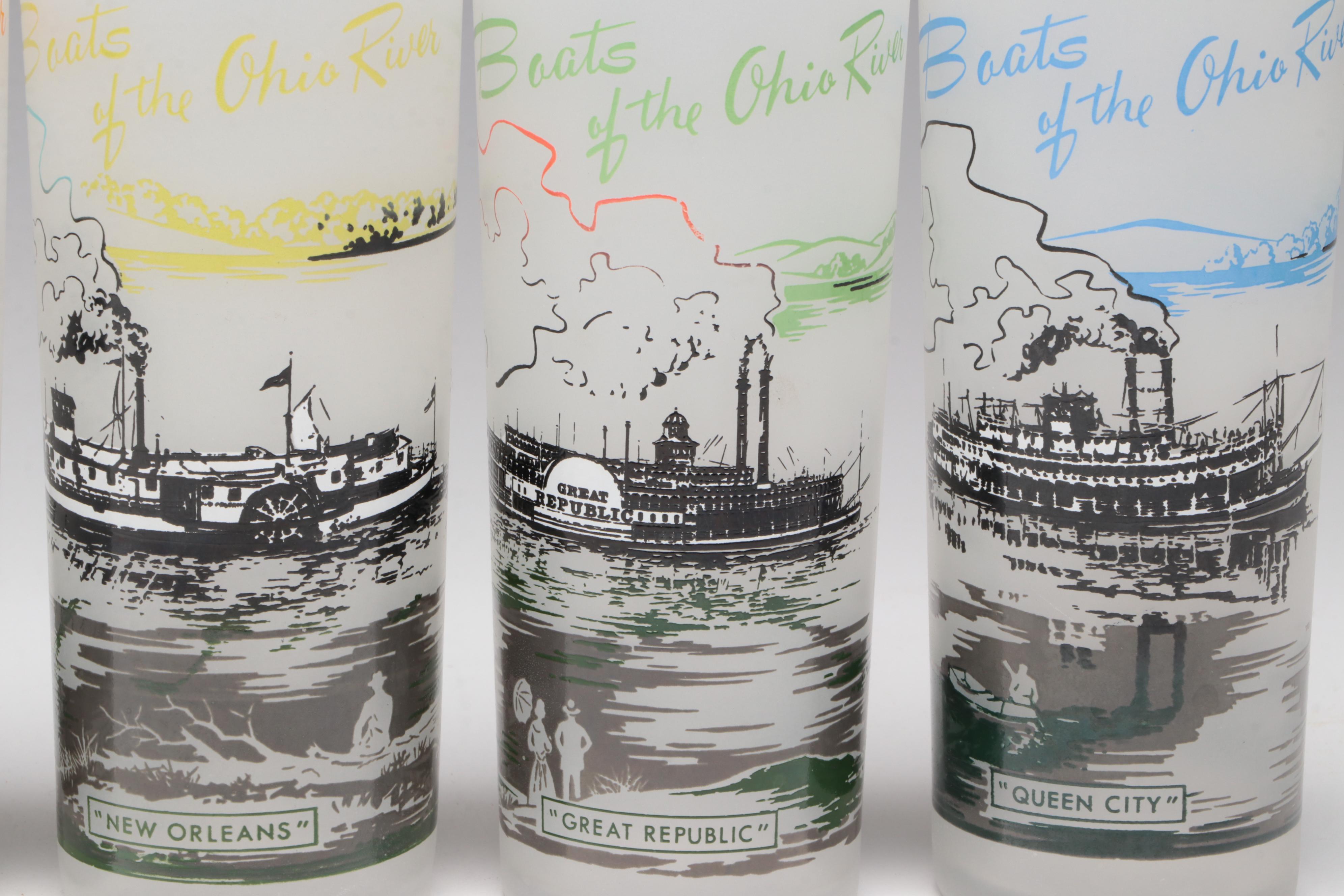 Econolite Motion Light Riverboat Lamp with Boats of the Ohio Glass Tumblers