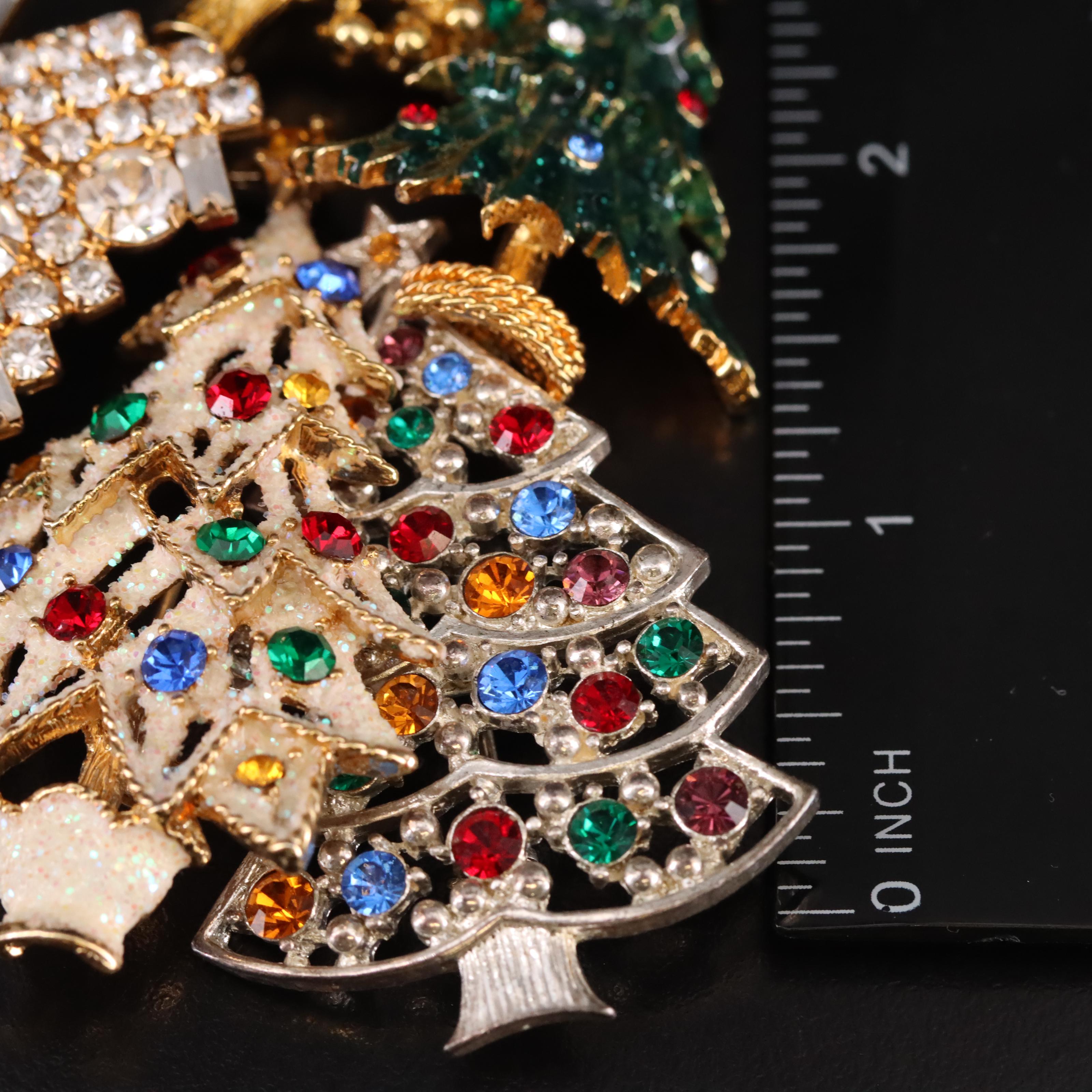 Eisenberg Ice Featured in Vintage Rhinestone Christmas Tree Brooches