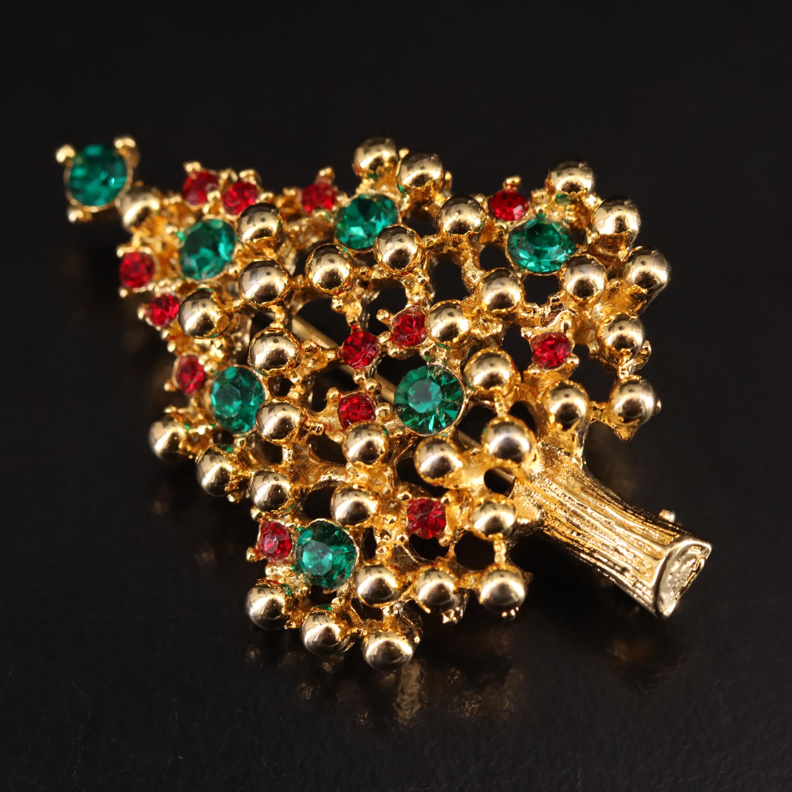 Eisenberg Ice Featured in Vintage Rhinestone Christmas Tree Brooches