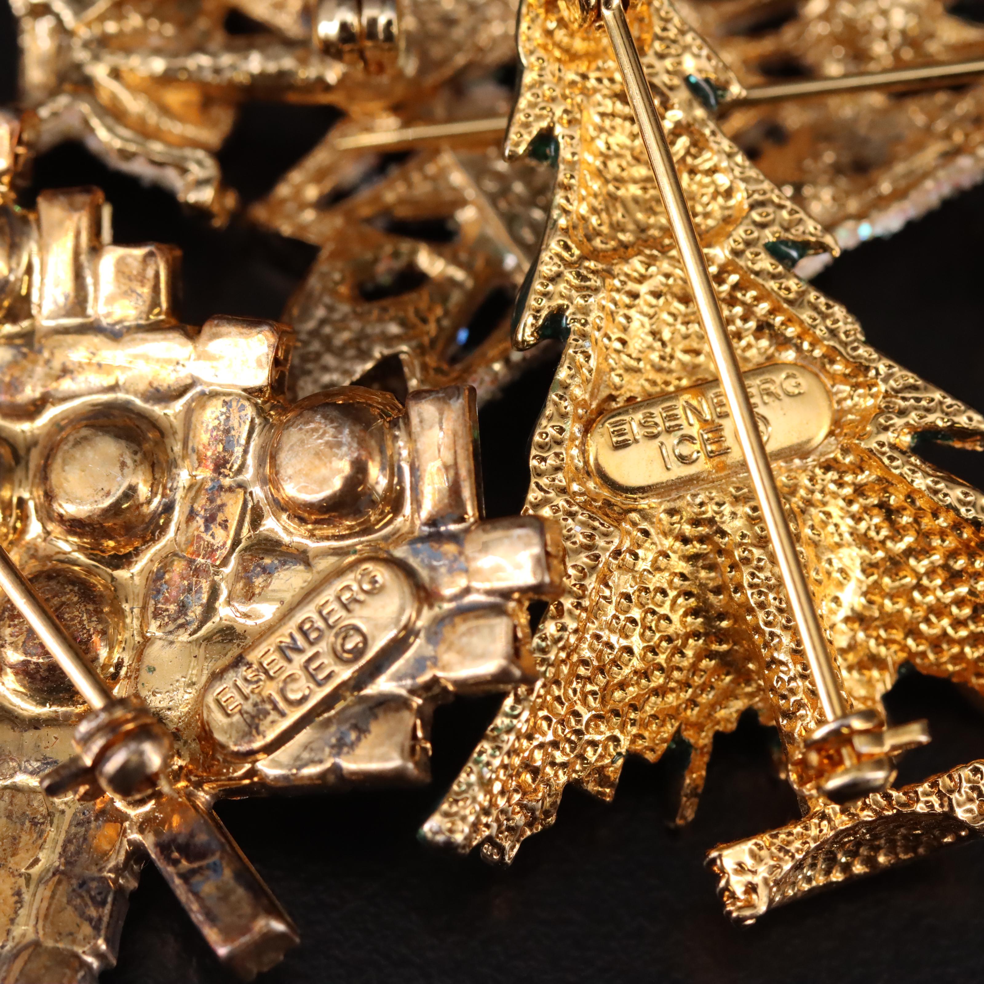 Eisenberg Ice Featured in Vintage Rhinestone Christmas Tree Brooches