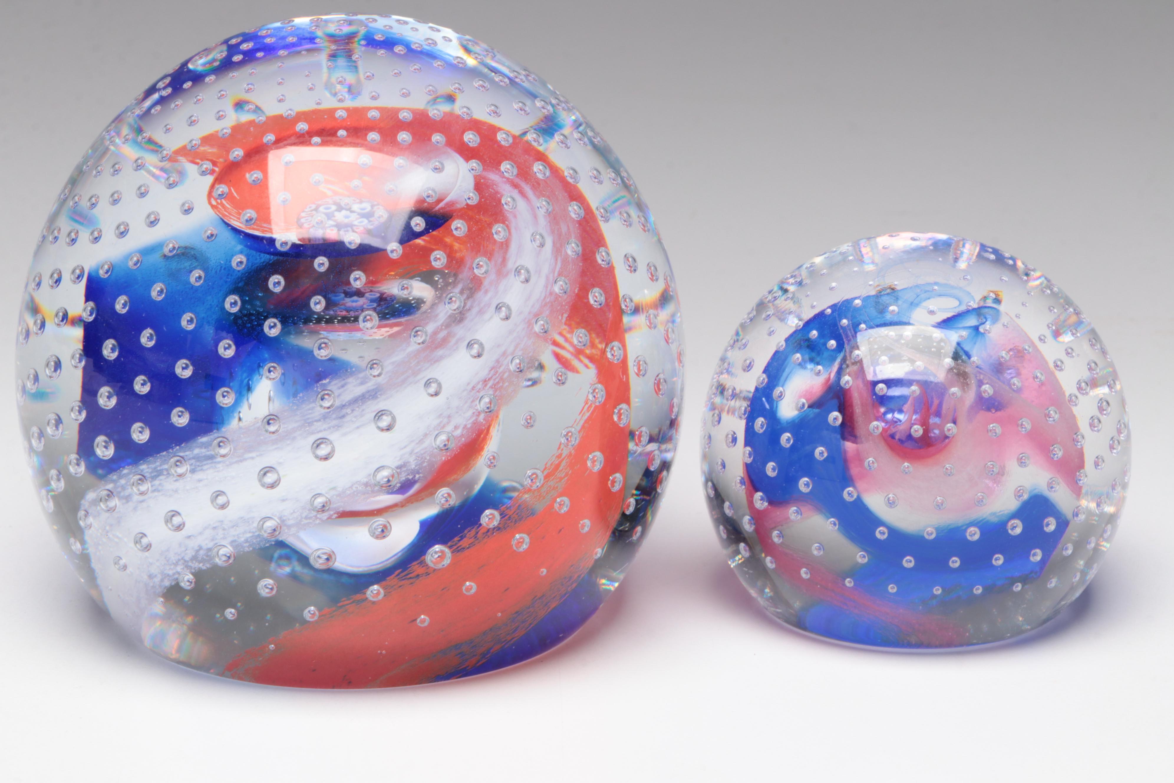 Caithness "Large Millennium Carnival" and "Reflections '95" Glass Paperweights