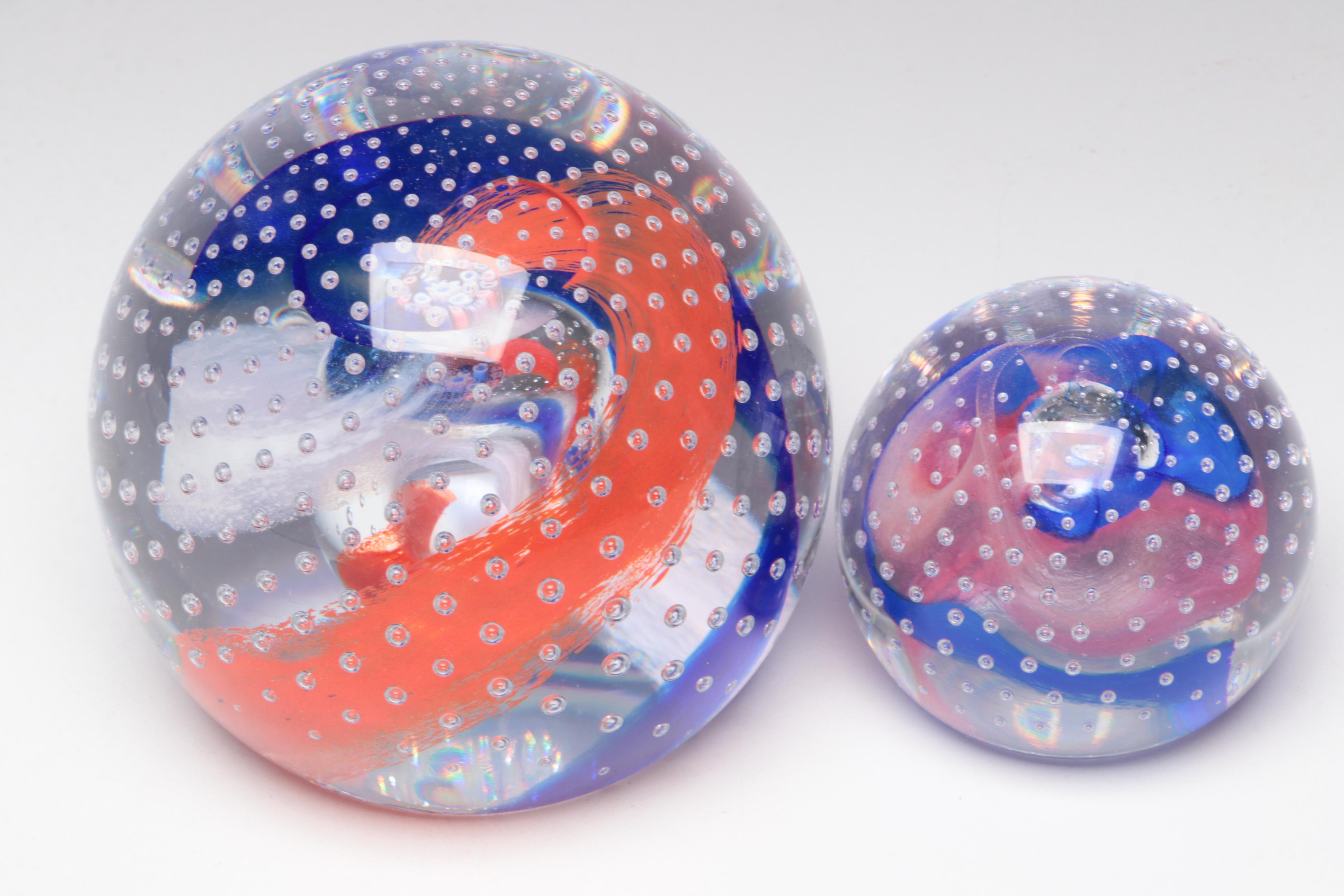 Caithness "Large Millennium Carnival" and "Reflections '95" Glass Paperweights