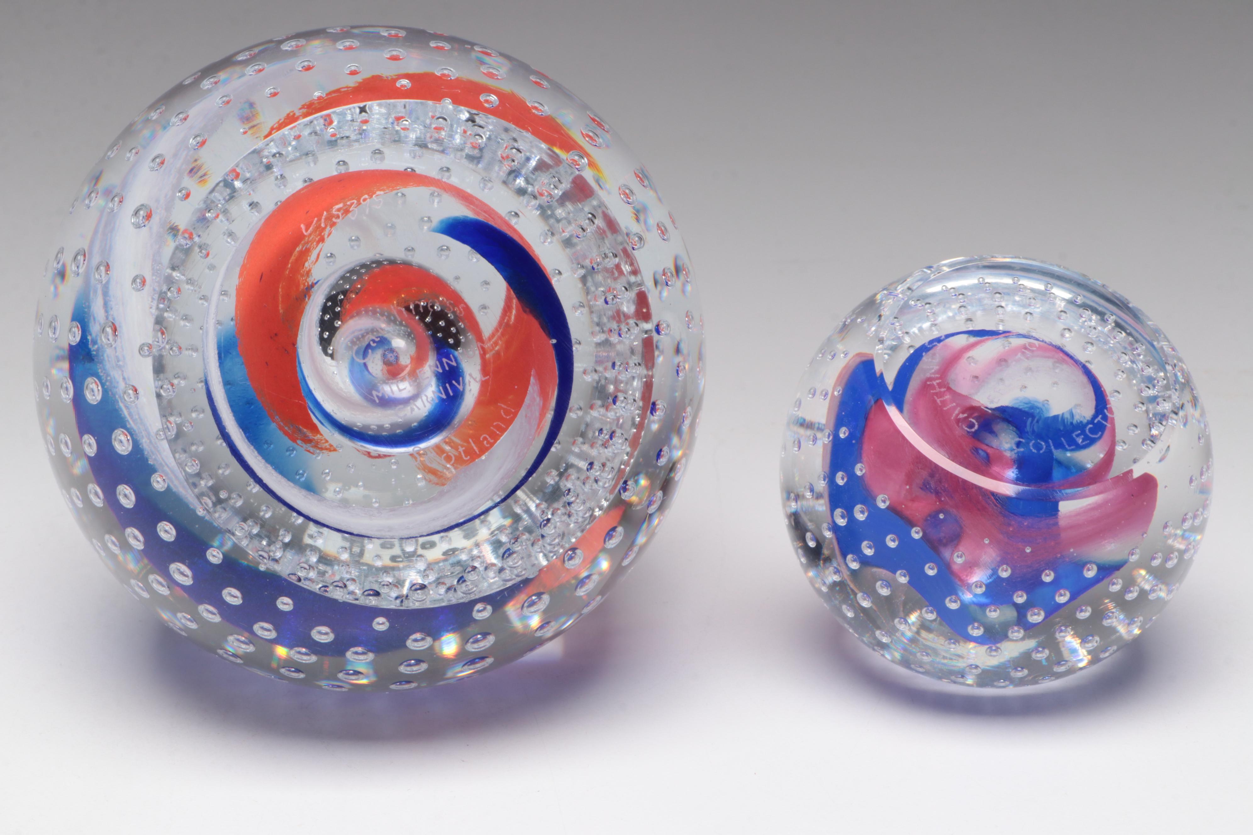 Caithness "Large Millennium Carnival" and "Reflections '95" Glass Paperweights