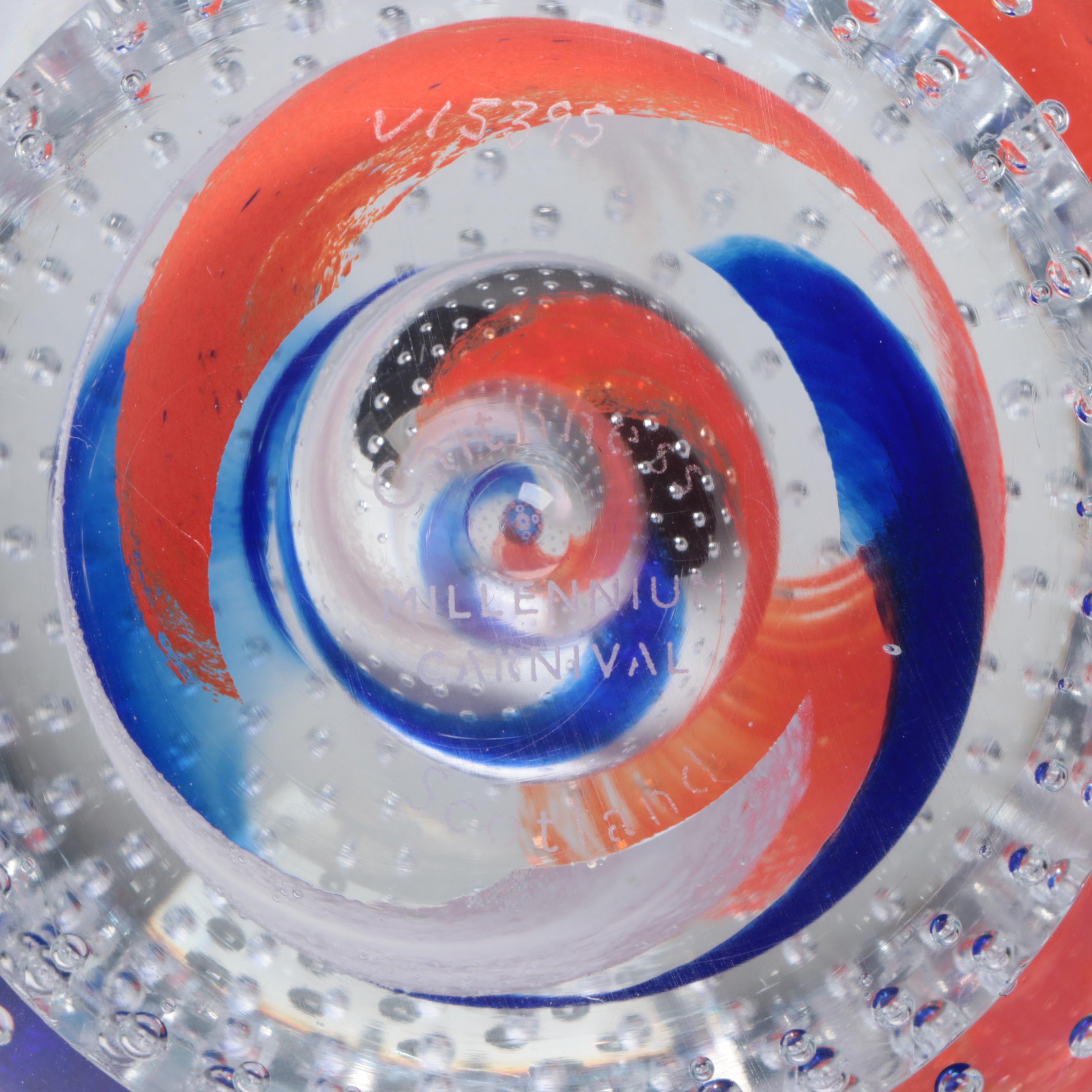 Caithness "Large Millennium Carnival" and "Reflections '95" Glass Paperweights