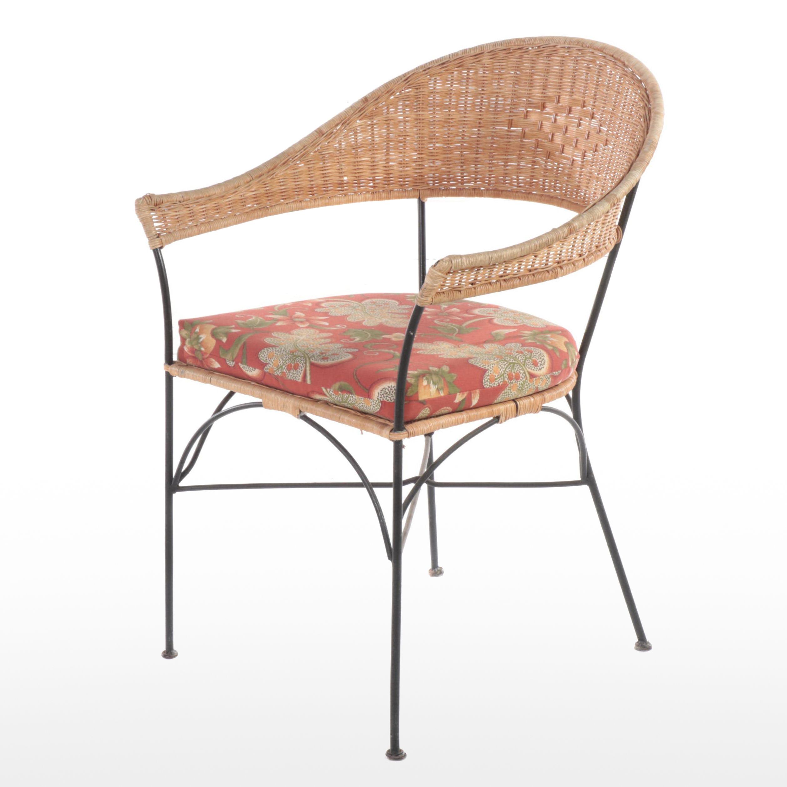 Modernist Iron and Wicker Armchair, Late 20th Century