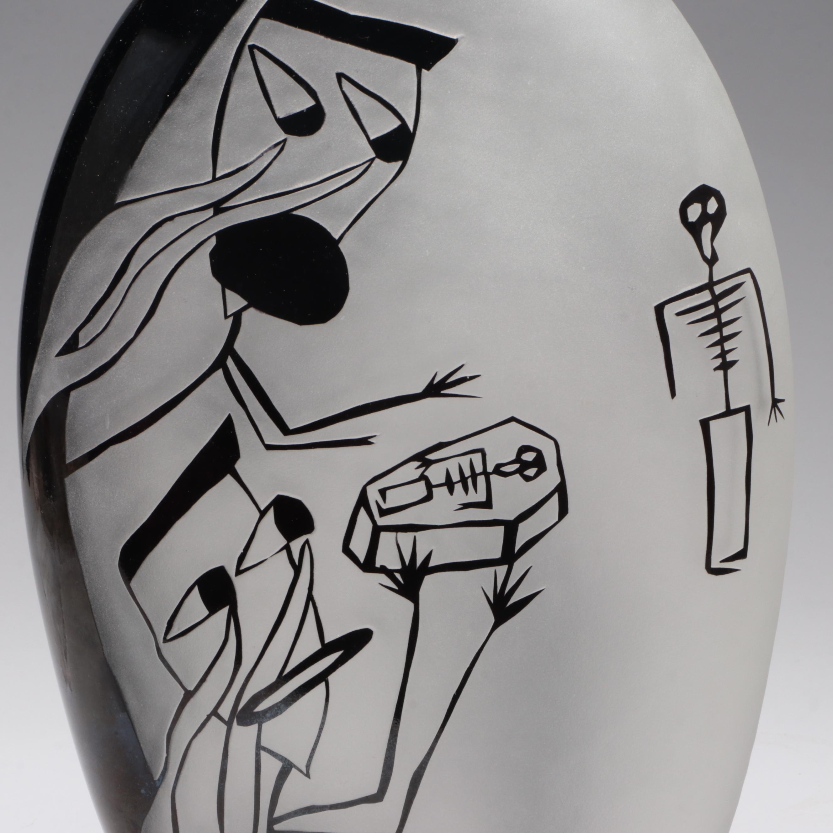Thomas Kreager "Deathware" Handblown and Sandcarved Studio Art Glass Vase