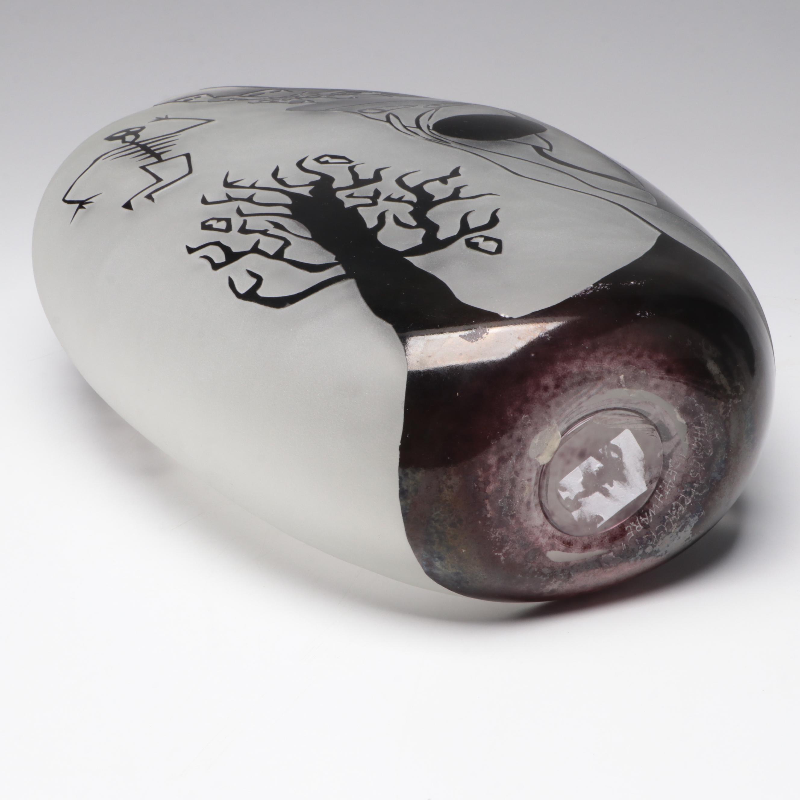 Thomas Kreager "Deathware" Handblown and Sandcarved Studio Art Glass Vase
