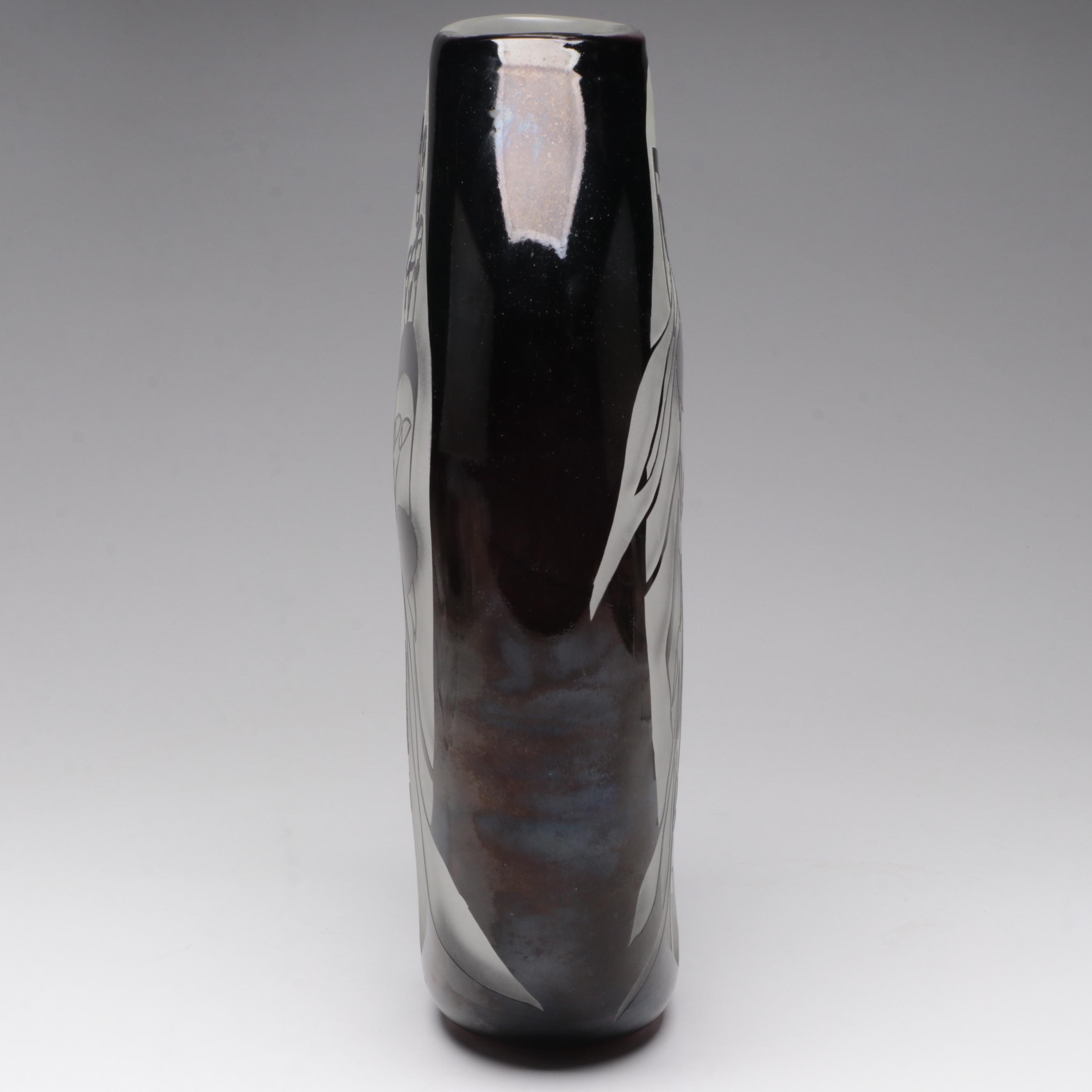 Thomas Kreager "Deathware" Handblown and Sandcarved Studio Art Glass Vase