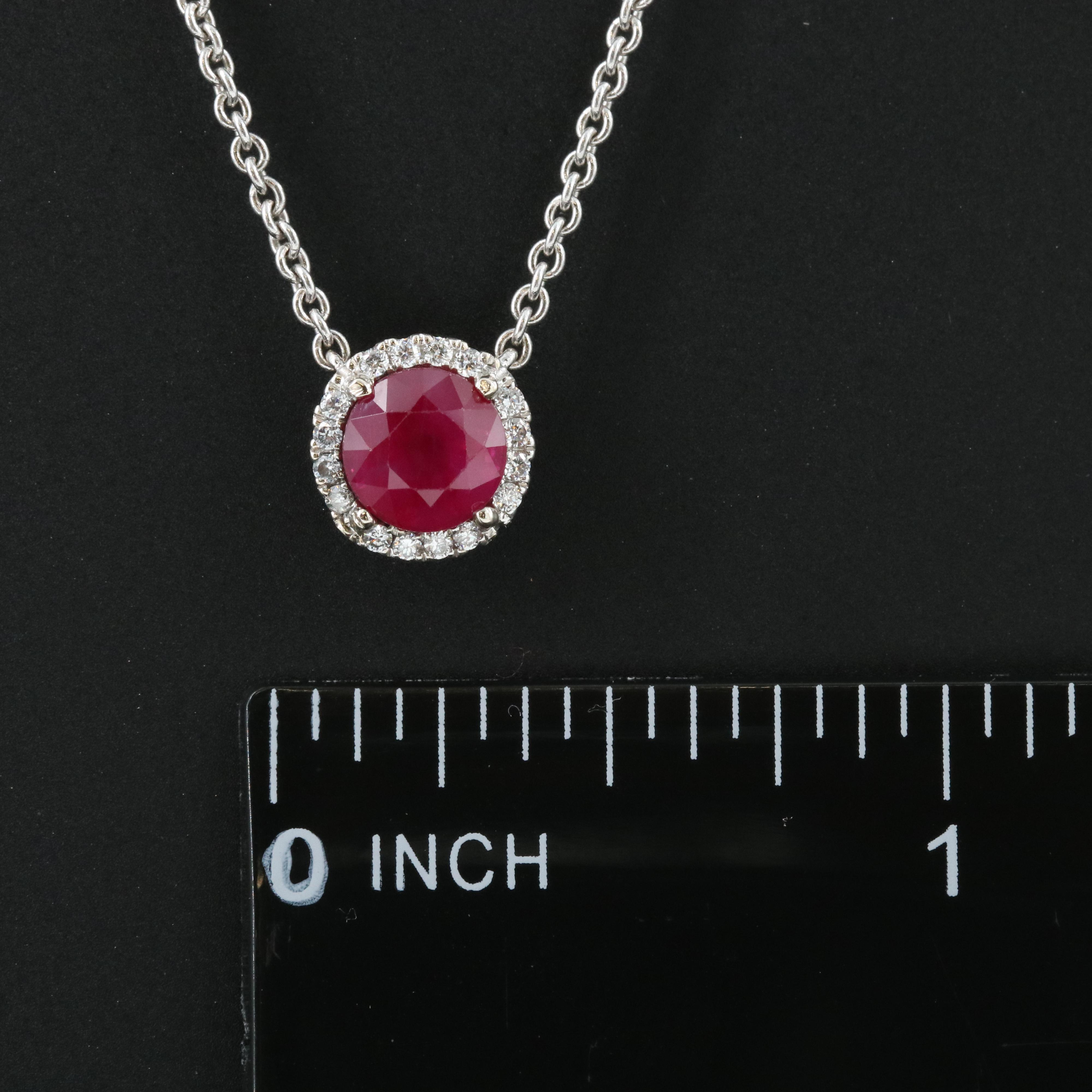 18K 1.36 CT Burmese Ruby Pendant on Diamond Station Chain with GIA Report