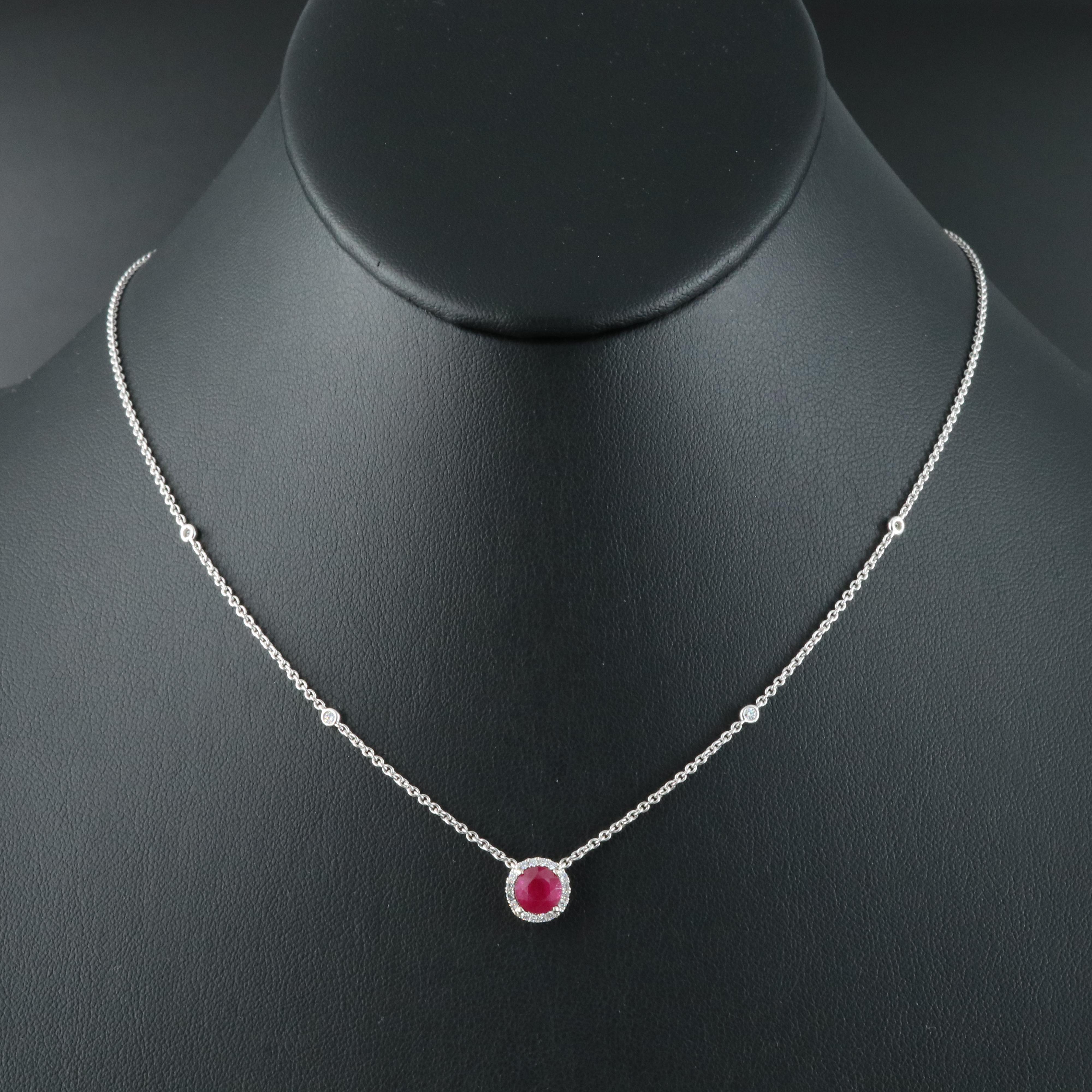 18K 1.36 CT Burmese Ruby Pendant on Diamond Station Chain with GIA Report