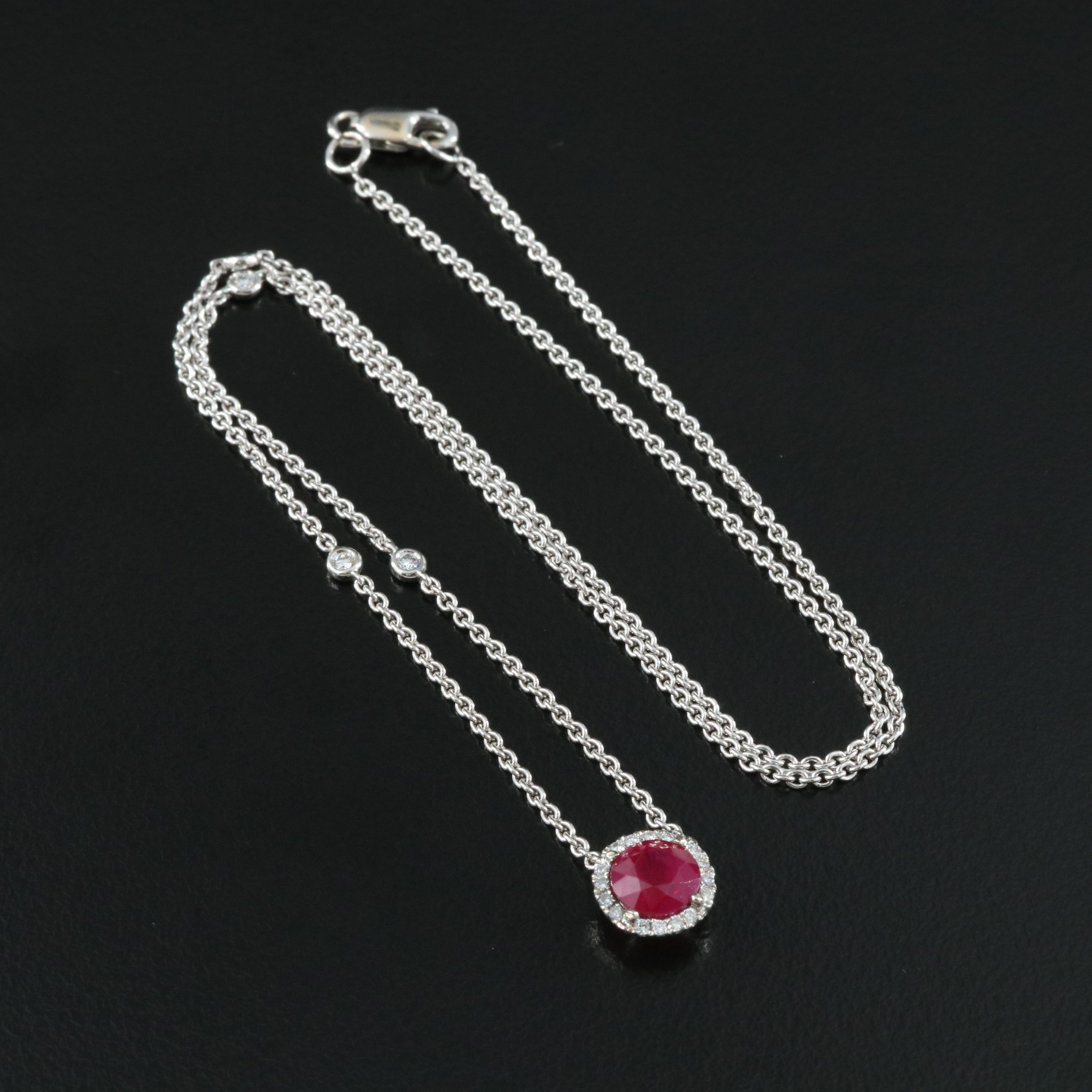 18K 1.36 CT Burmese Ruby Pendant on Diamond Station Chain with GIA Report