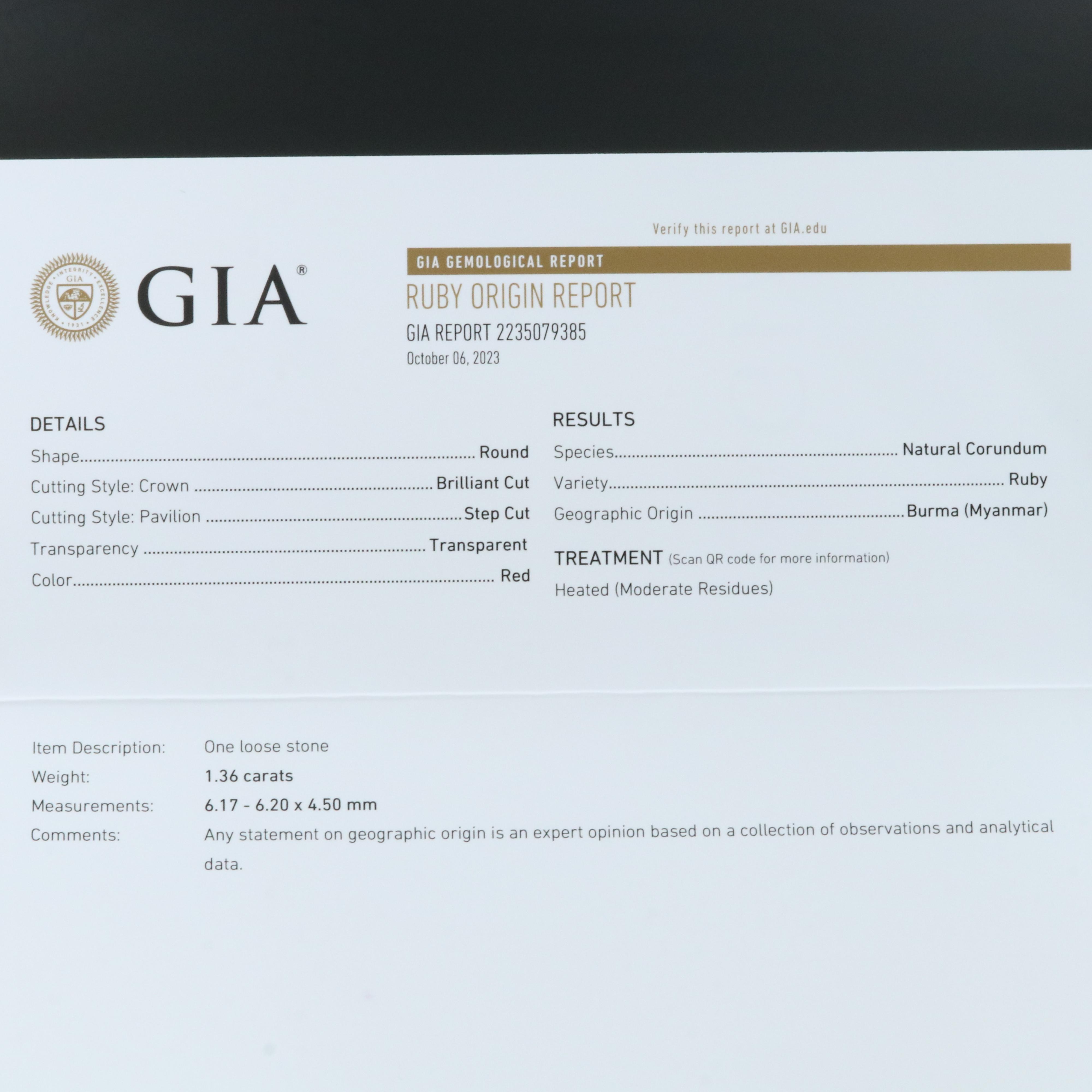 18K 1.36 CT Burmese Ruby Pendant on Diamond Station Chain with GIA Report