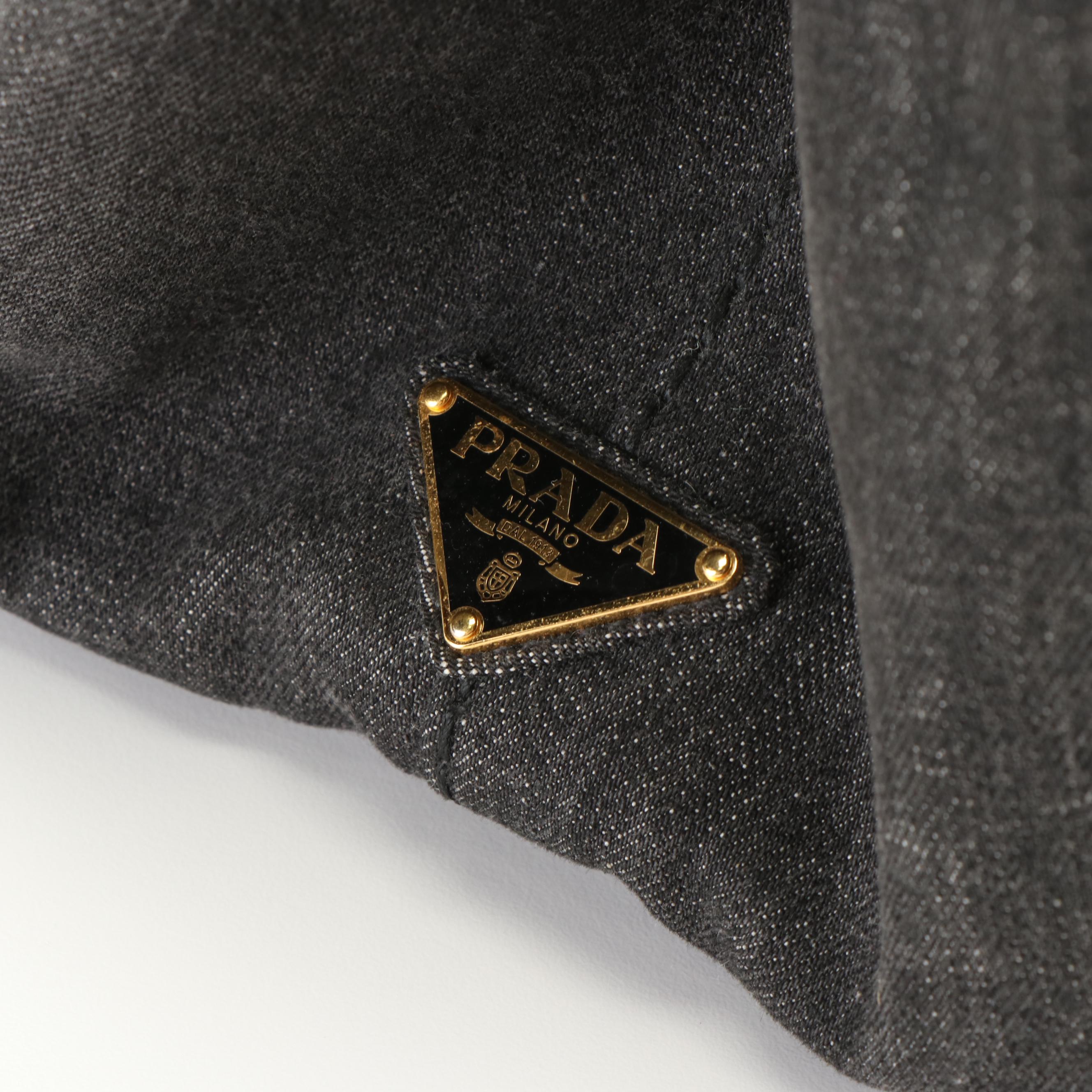 Prada Canapa Logo Black Denim Two-Way Tote