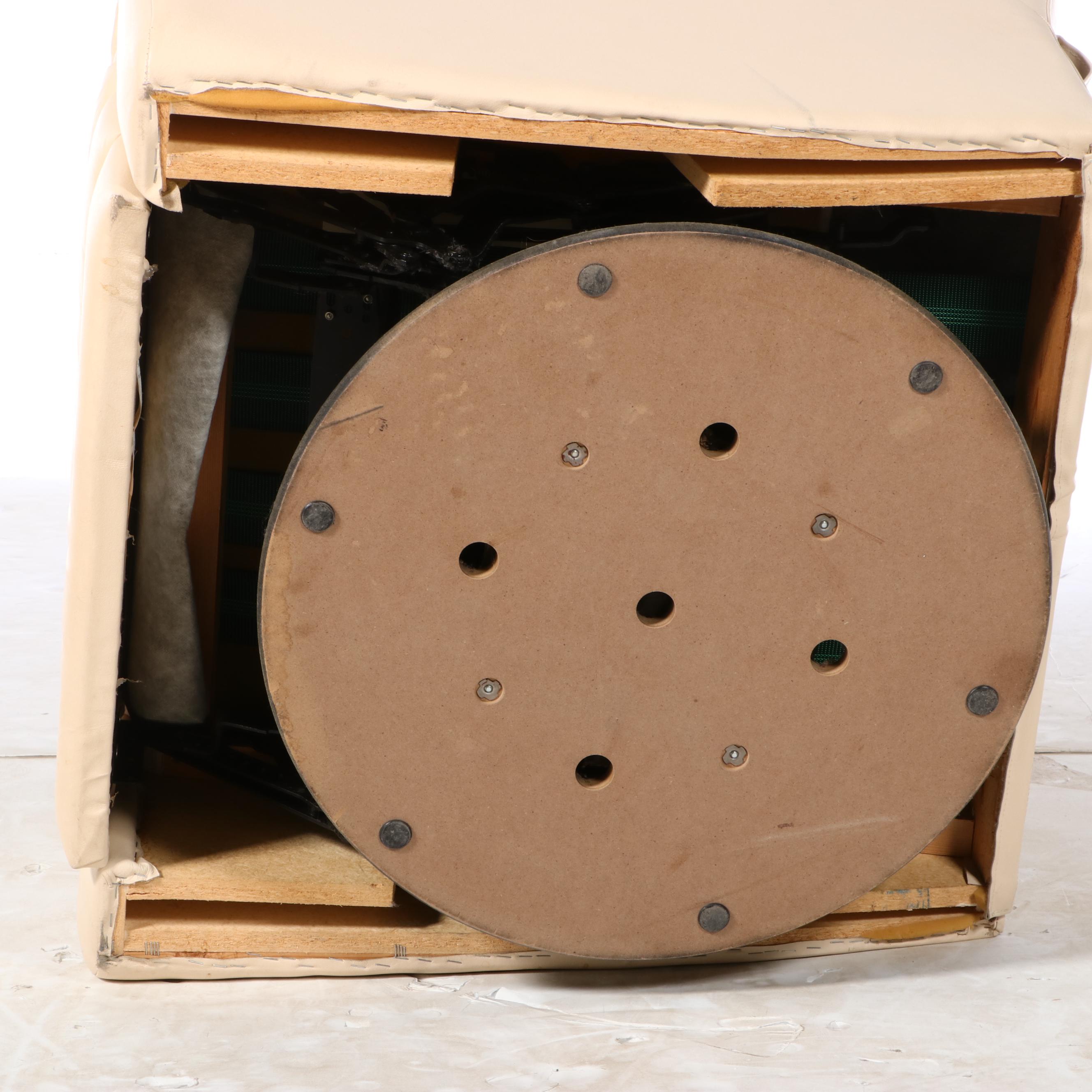 Cream Leather Upholstered Swivel Armchair