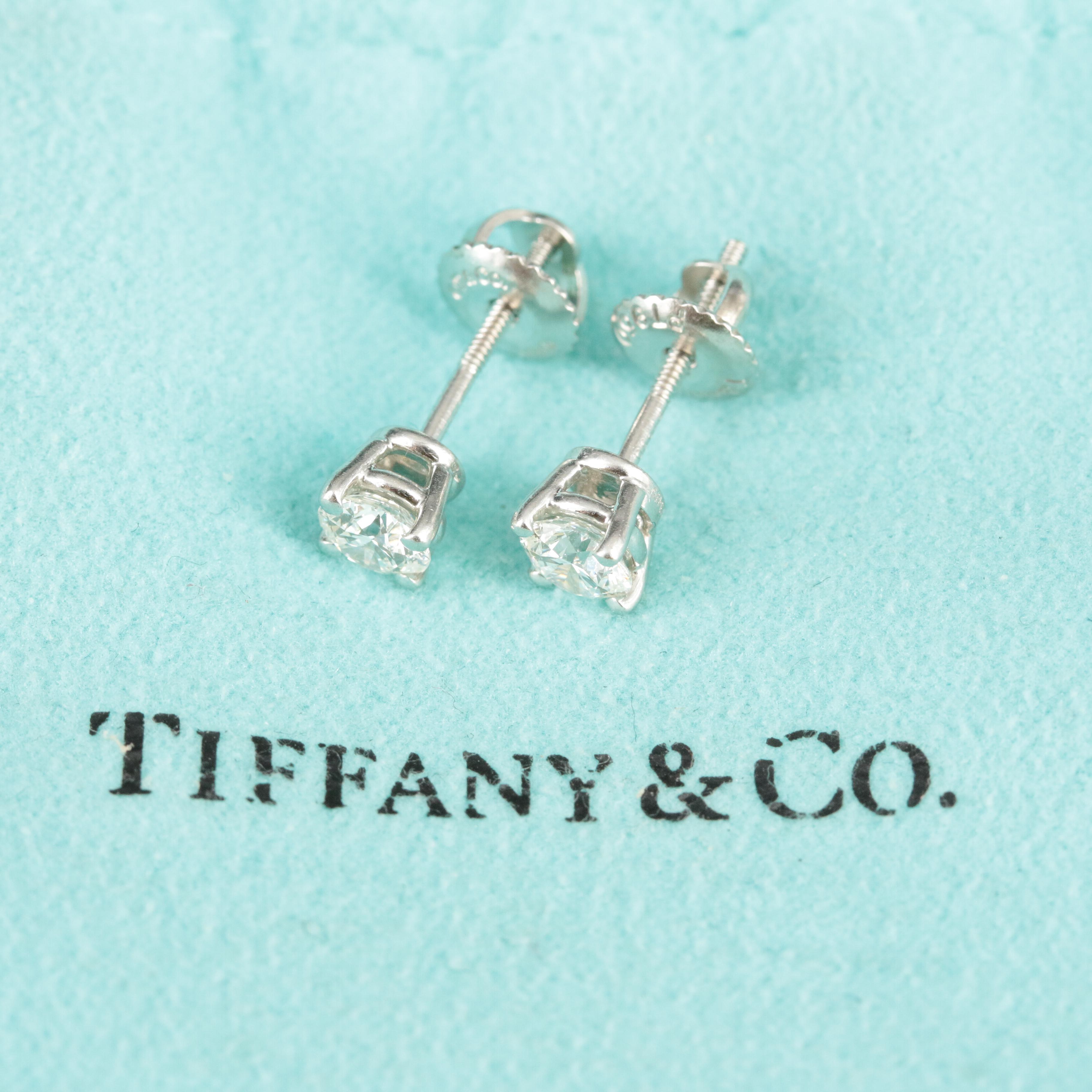 Tiffany & Co. Platinum 0.62 CTW Diamond Earrings with Diamond Certificates