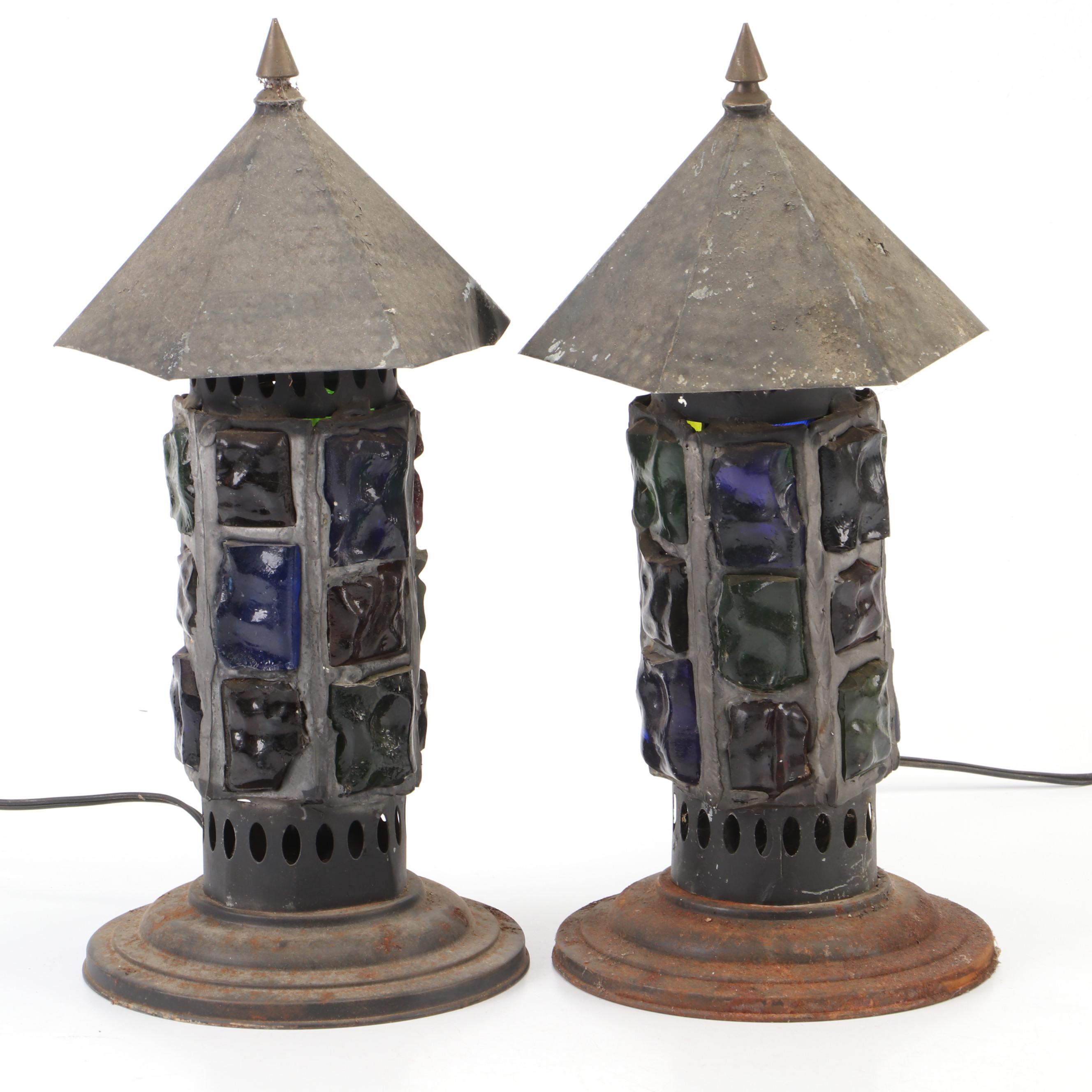 Mid Century Multicolor Stained Glass Table Lamps