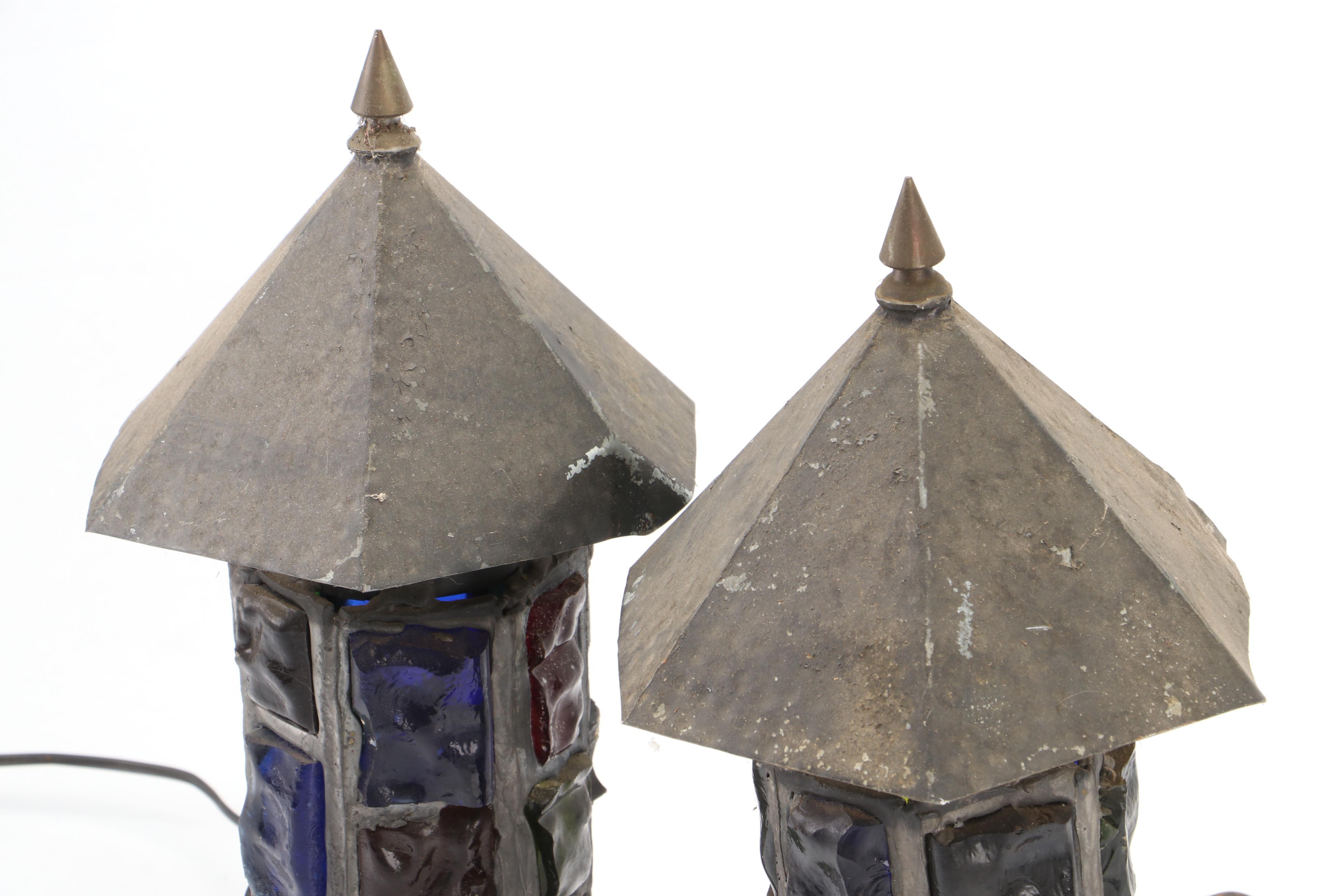 Mid Century Multicolor Stained Glass Table Lamps