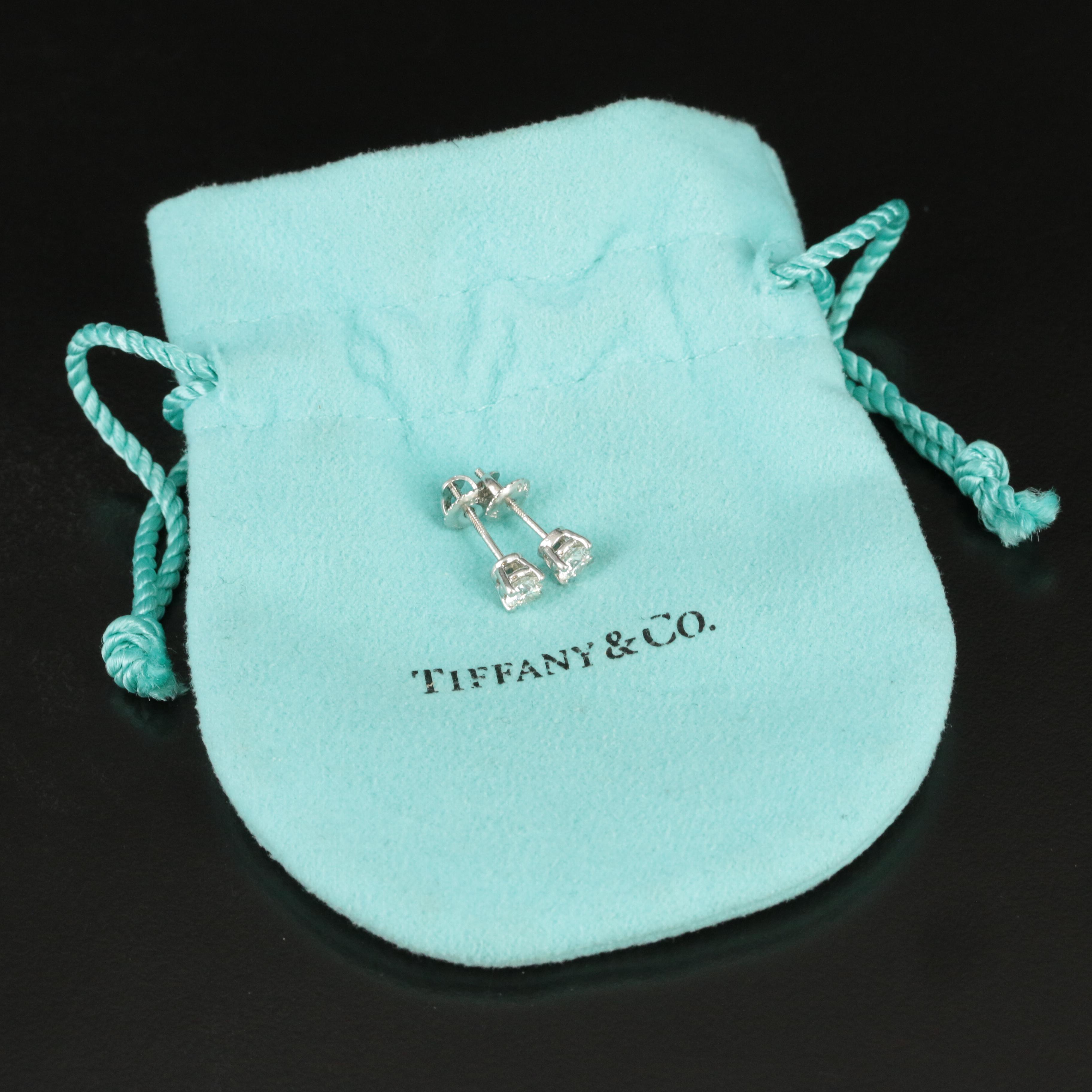 Tiffany & Co. Platinum 0.62 CTW Diamond Earrings with Diamond Certificates
