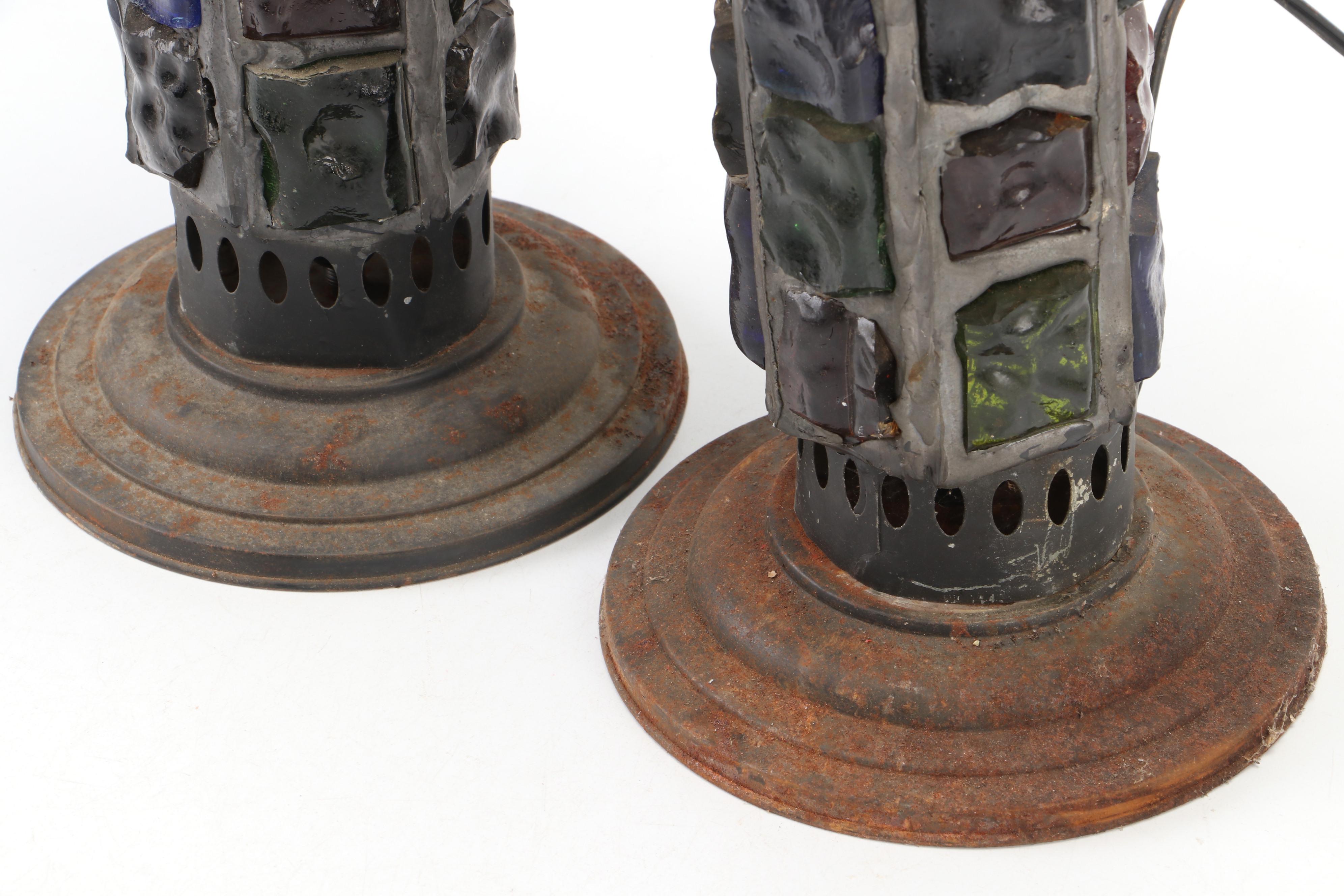 Mid Century Multicolor Stained Glass Table Lamps