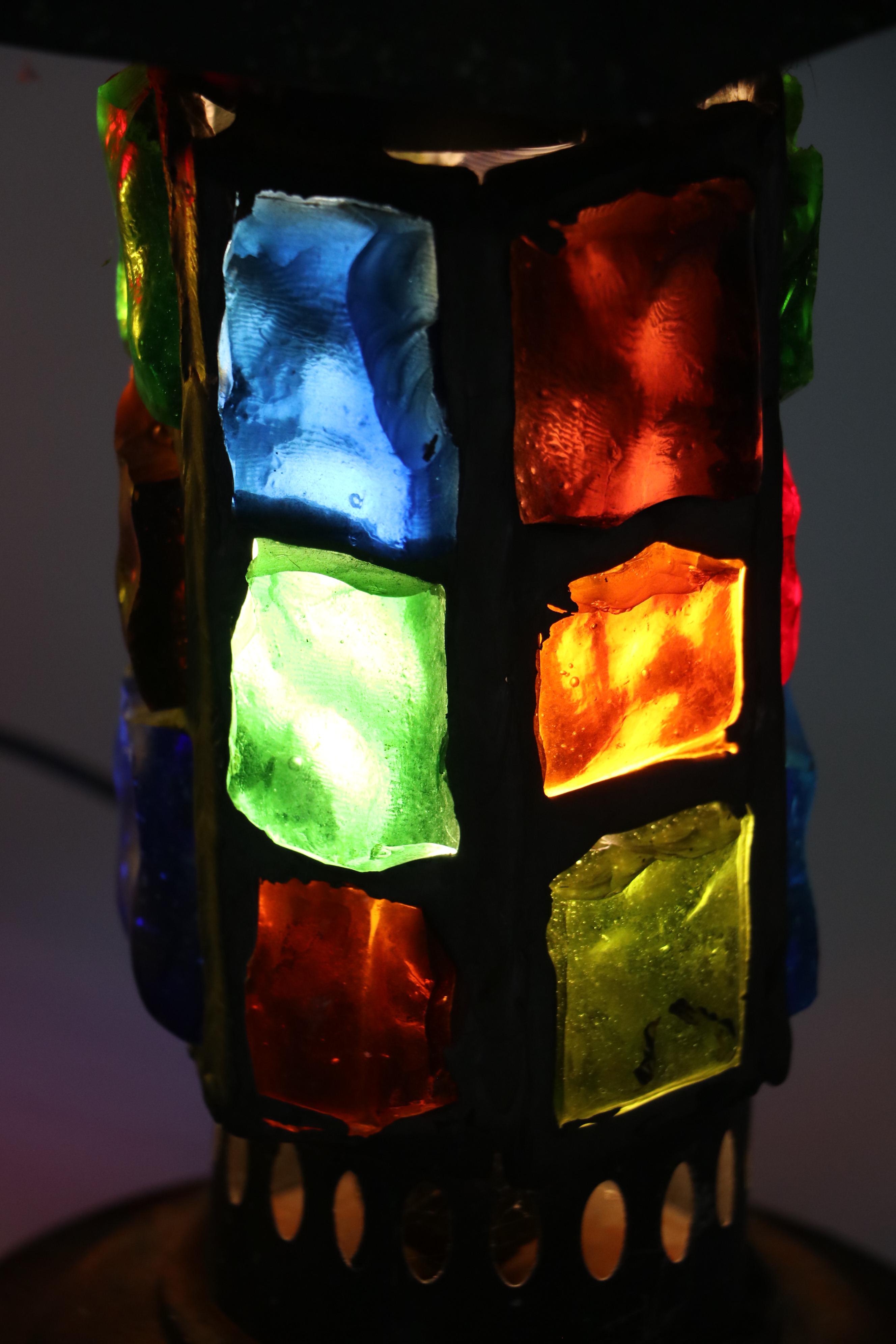 Mid Century Multicolor Stained Glass Table Lamps