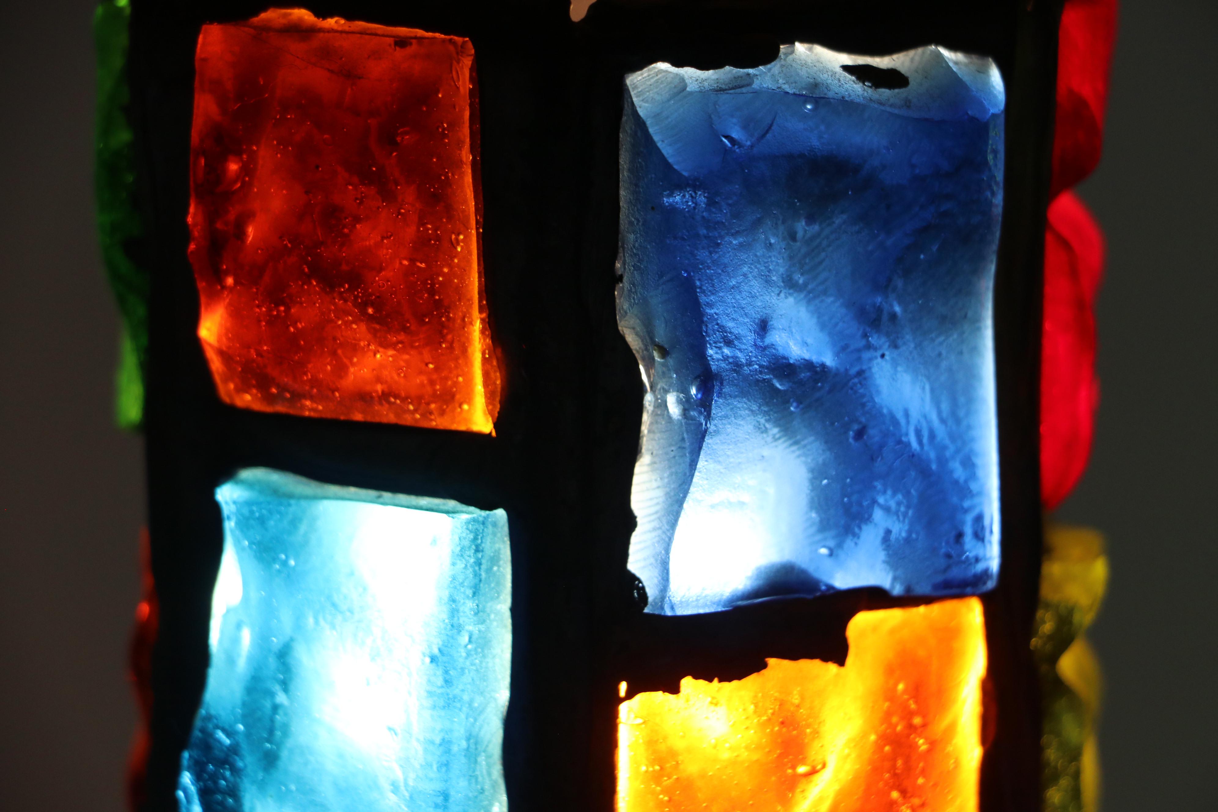 Mid Century Multicolor Stained Glass Table Lamps