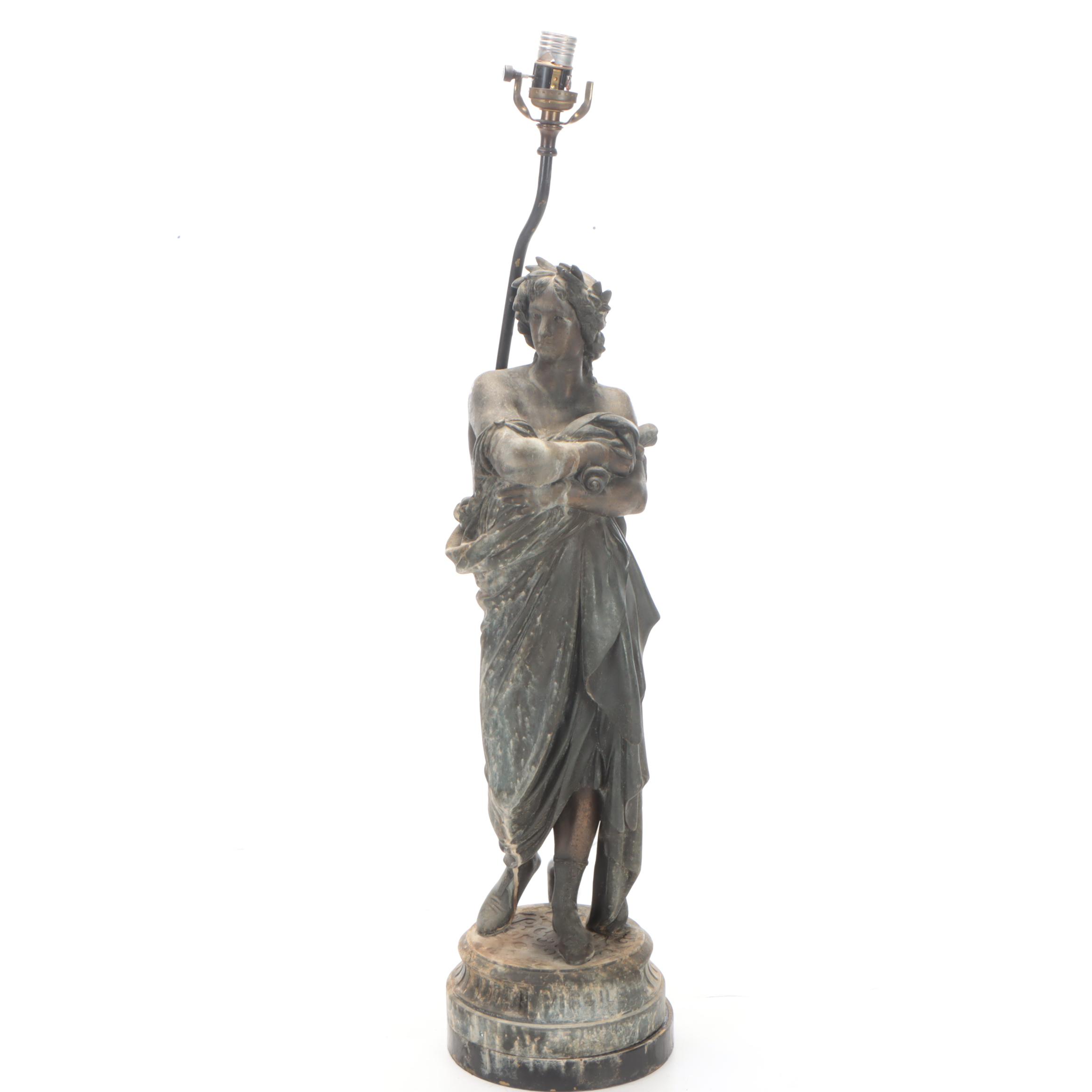 Cast Patinated Metal "Virgile" Sculpture with Table Lamp Conversion