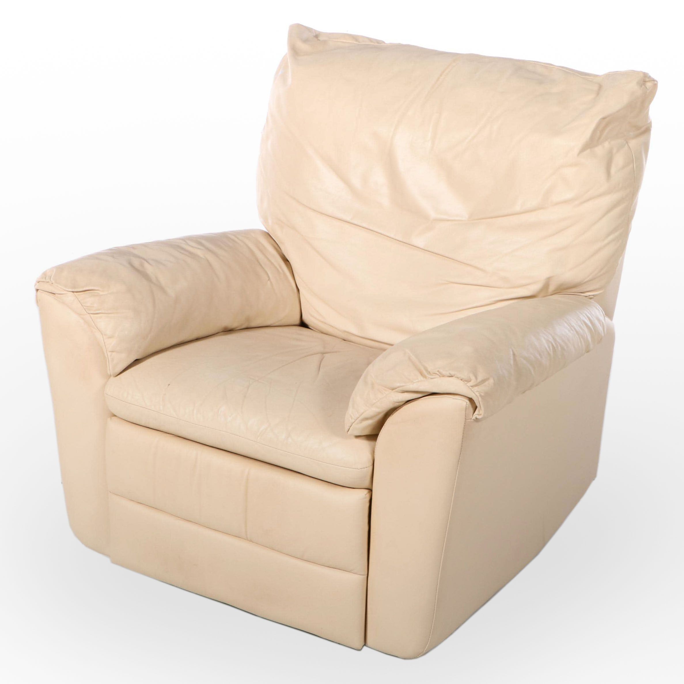 Cream Leather Upholstered Swivel Armchair