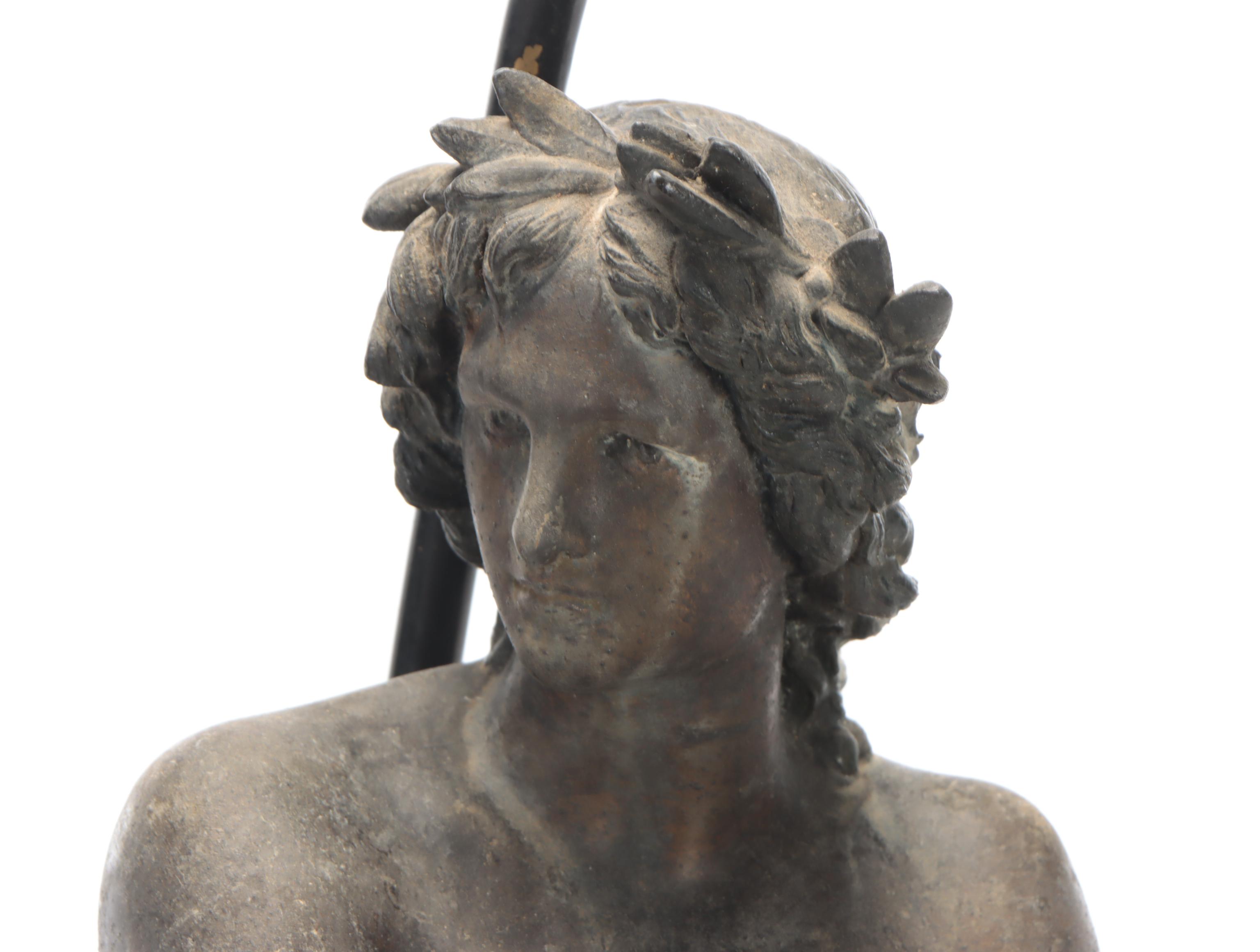 Cast Patinated Metal "Virgile" Sculpture with Table Lamp Conversion