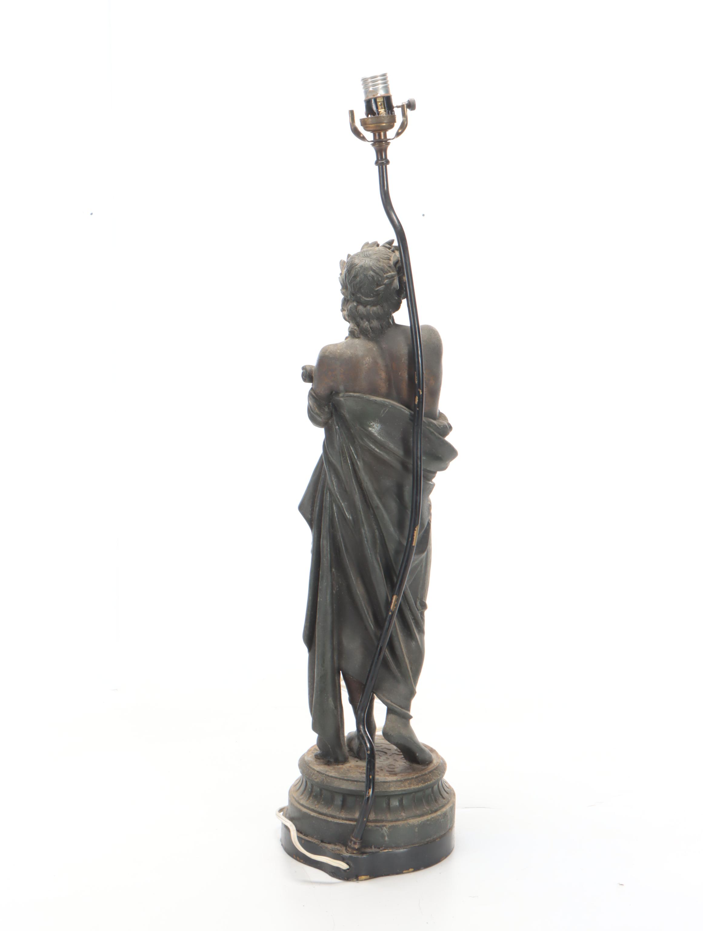 Cast Patinated Metal "Virgile" Sculpture with Table Lamp Conversion