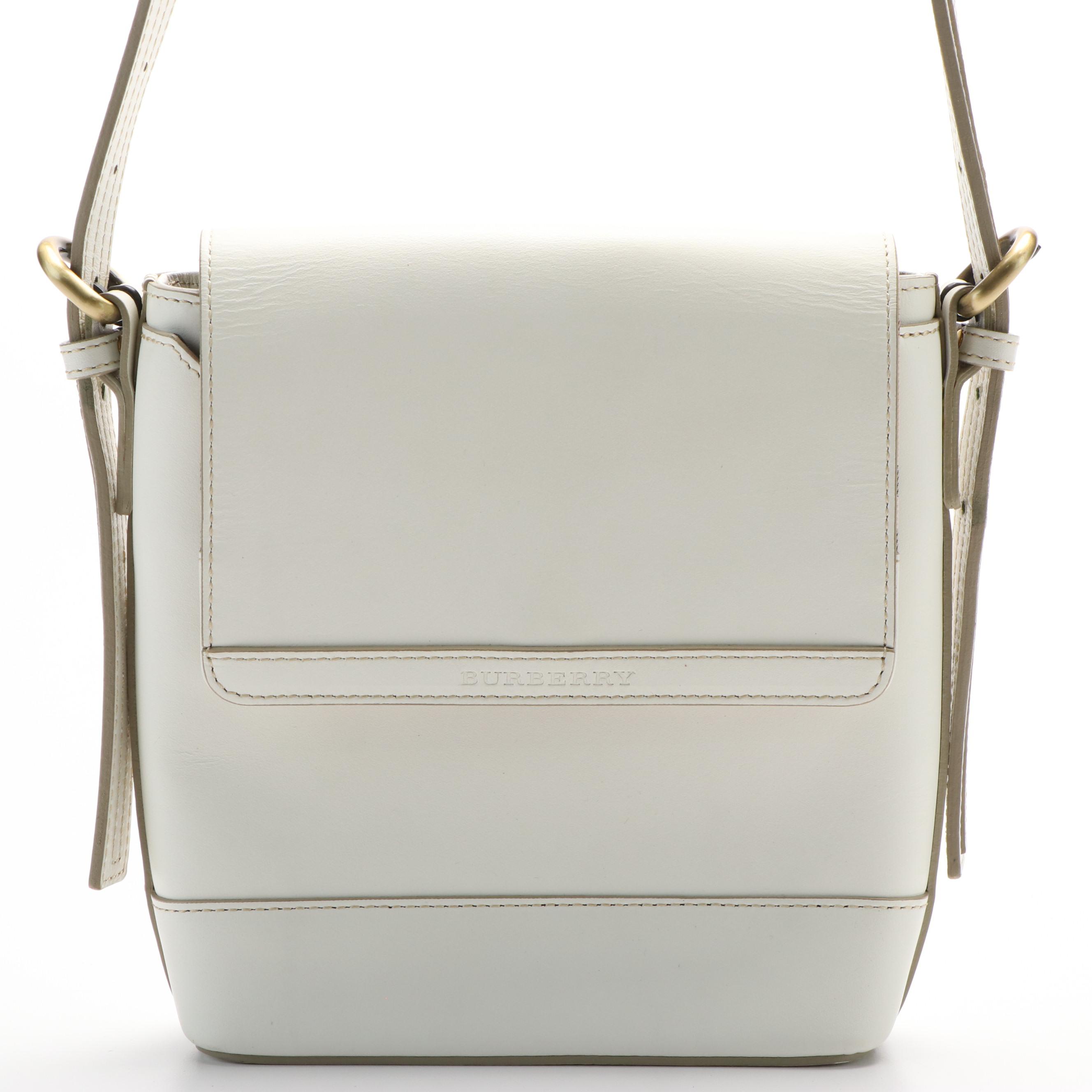 Burberry Front Flap Crossbody Bag in White Leather EBTH