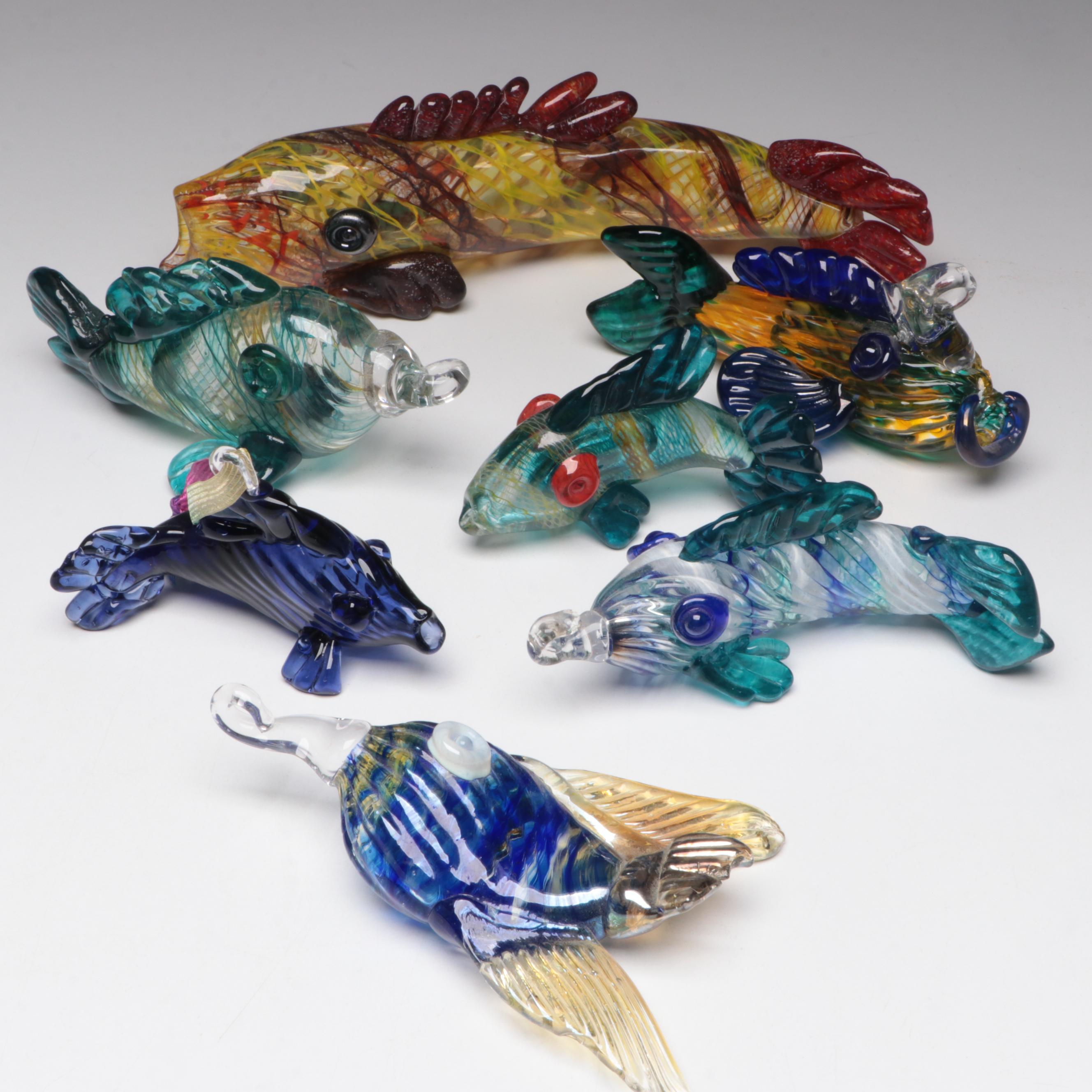 Handblown Multicolor Studio Art Glass Fish Figurines and Ornaments